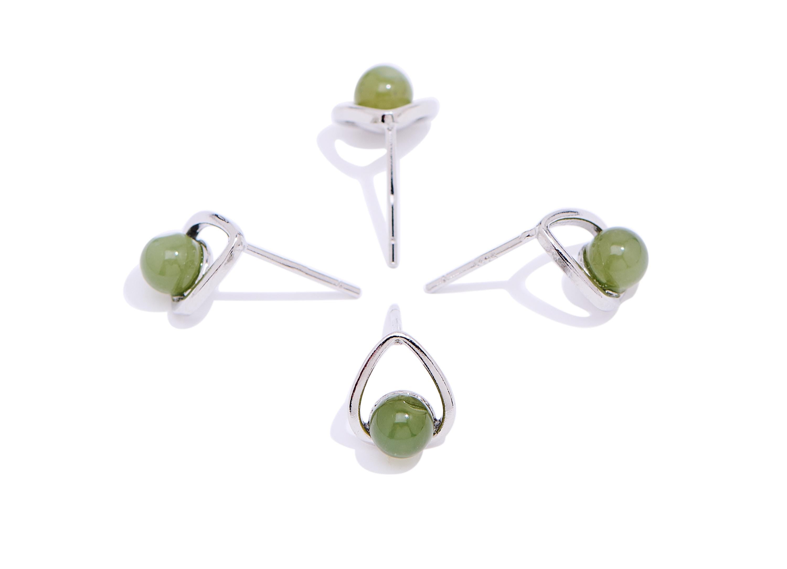 Jade Stone Brass Teardrop Stud - Sparkling Natural Gemstone Earring Post - Jewelry Making - Silver Stud - White K Plated - 9x8x5.5mm -NS2677 - DOMEDBAZAAR