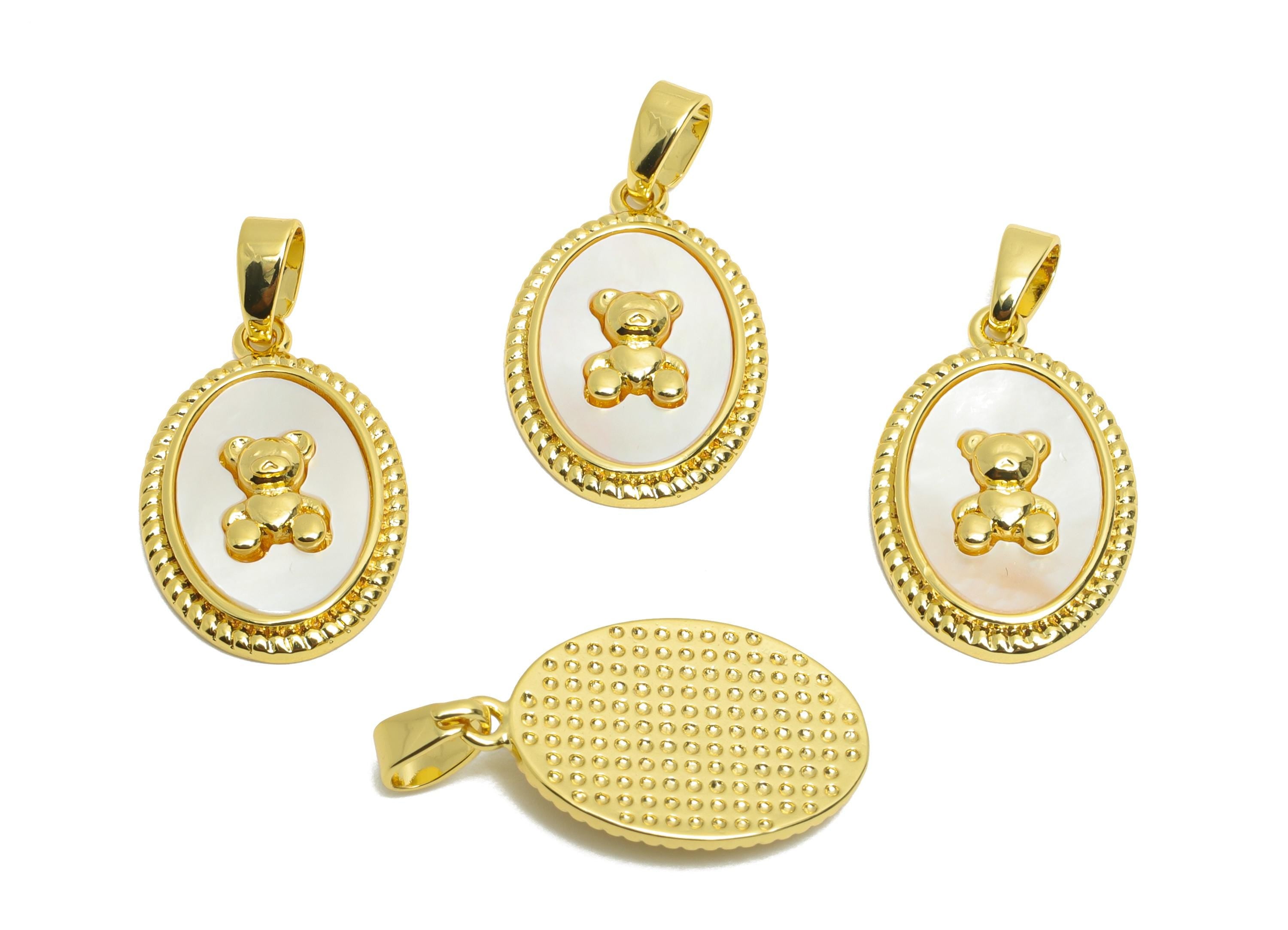 Brass Bear Shell Pendant - Brass Gold Vintage Pendant - Gold Teddy Bear Oval Pendant - 18K Real Gold Plated - 18x12.4x2.86mm - RGP10624 - DOMEDBAZAAR