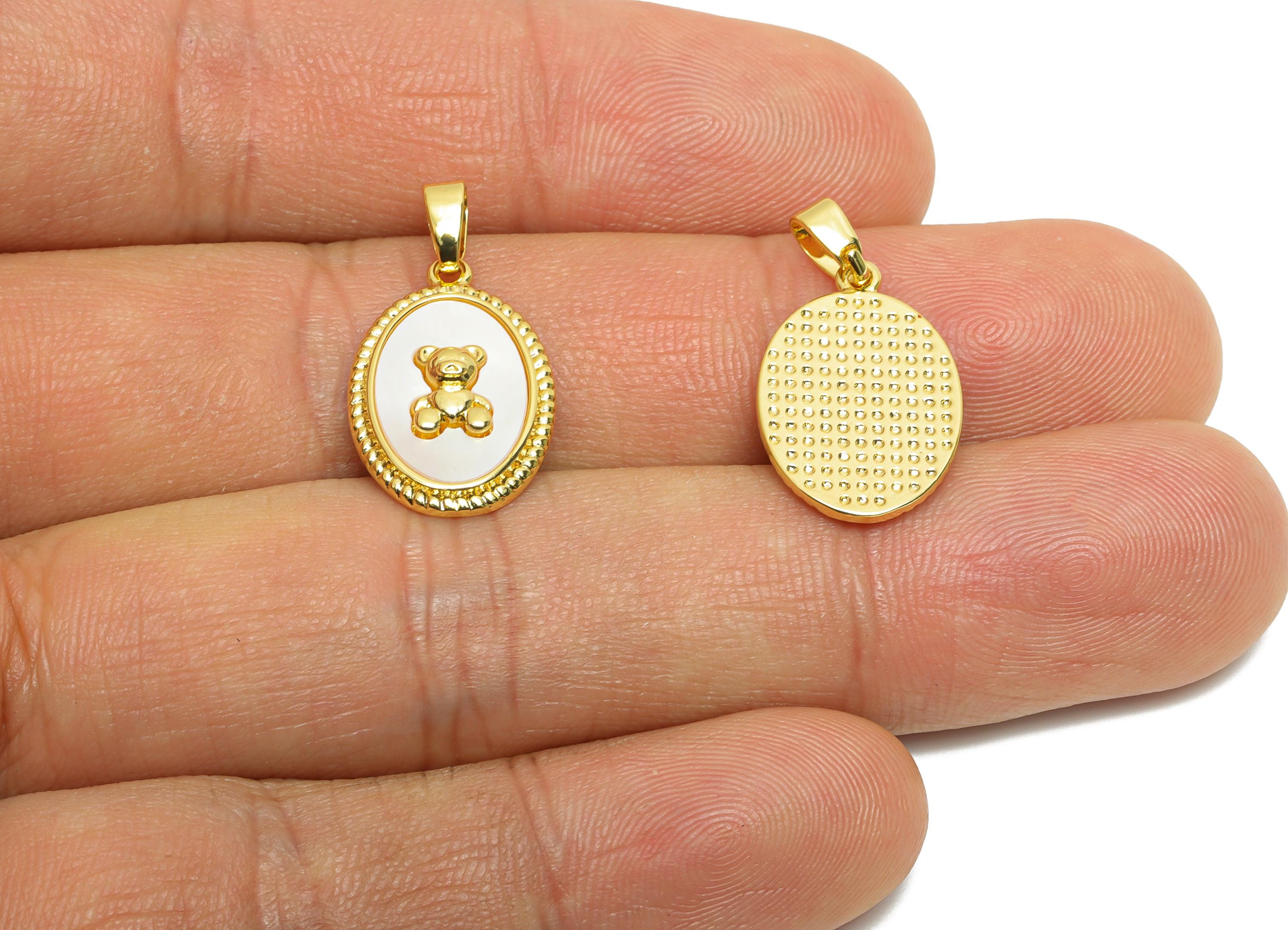 Brass Bear Shell Pendant - Brass Gold Vintage Pendant - Gold Teddy Bear Oval Pendant - 18K Real Gold Plated - 18x12.4x2.86mm - RGP10624 - DOMEDBAZAAR