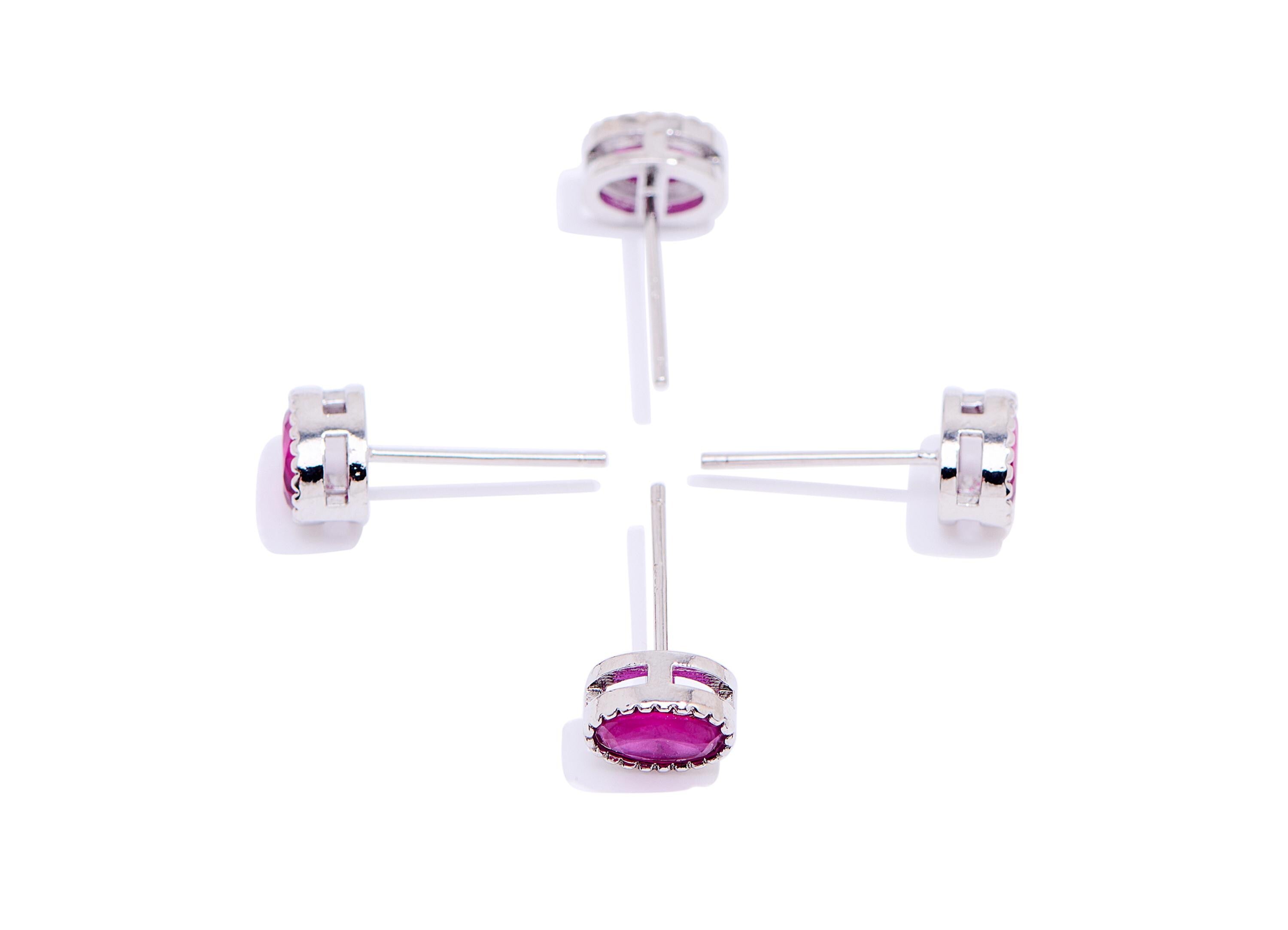 Ruby Brass Oval Studs - Modern Natural Gemstone Earring Post - Elegant Jewelry Making - Silver Stud - White K Plated - 7.5x5x3.92mm - NS2626 - DOMEDBAZAAR