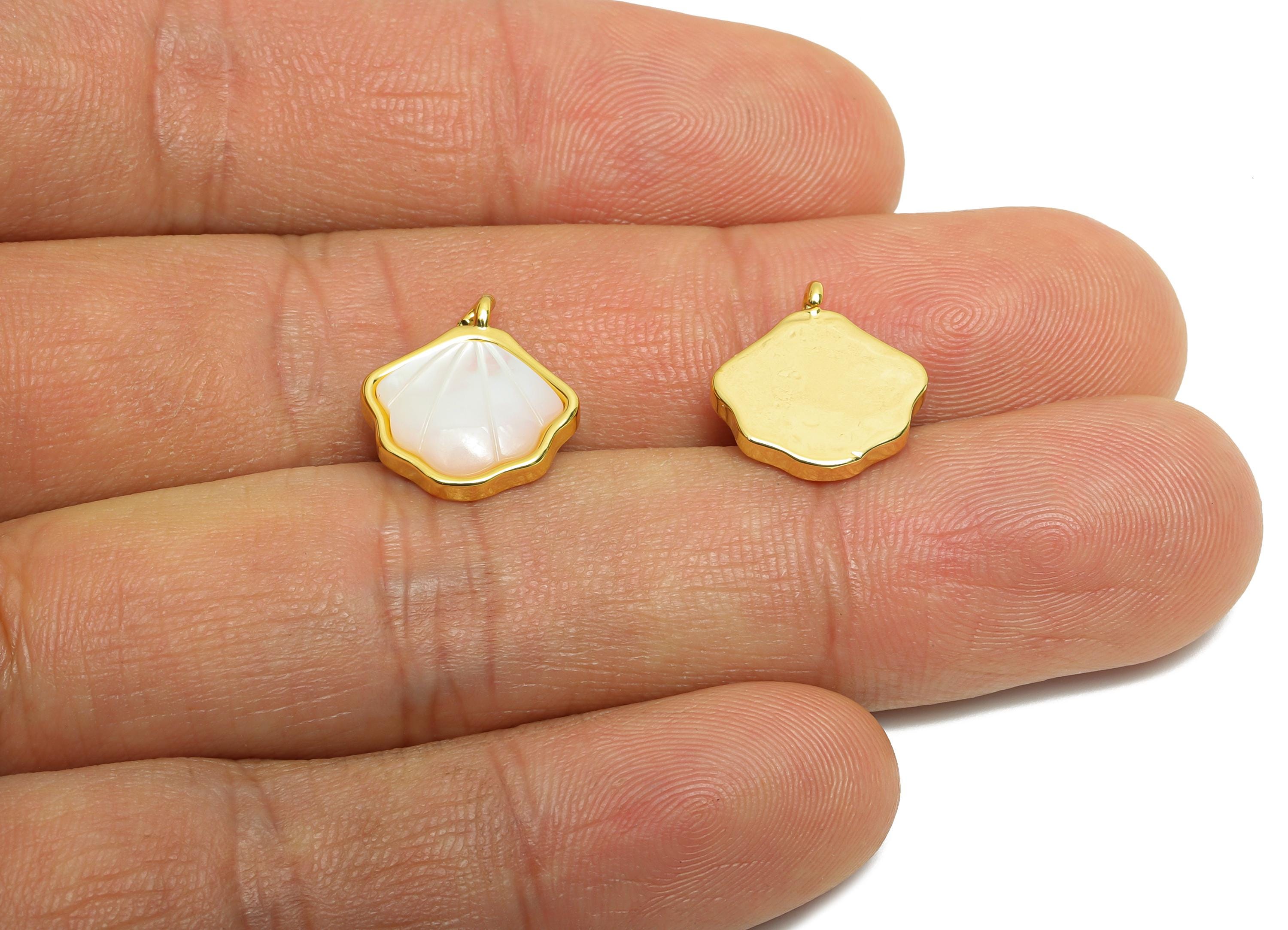 Brass Shell Pendant - Brass Luxury Seashell Pendant - Elegant Ocean Bracelet Charm - 18K Real Gold Plated - 14x13.07x3.57mm - RGP10635 - DOMEDBAZAAR