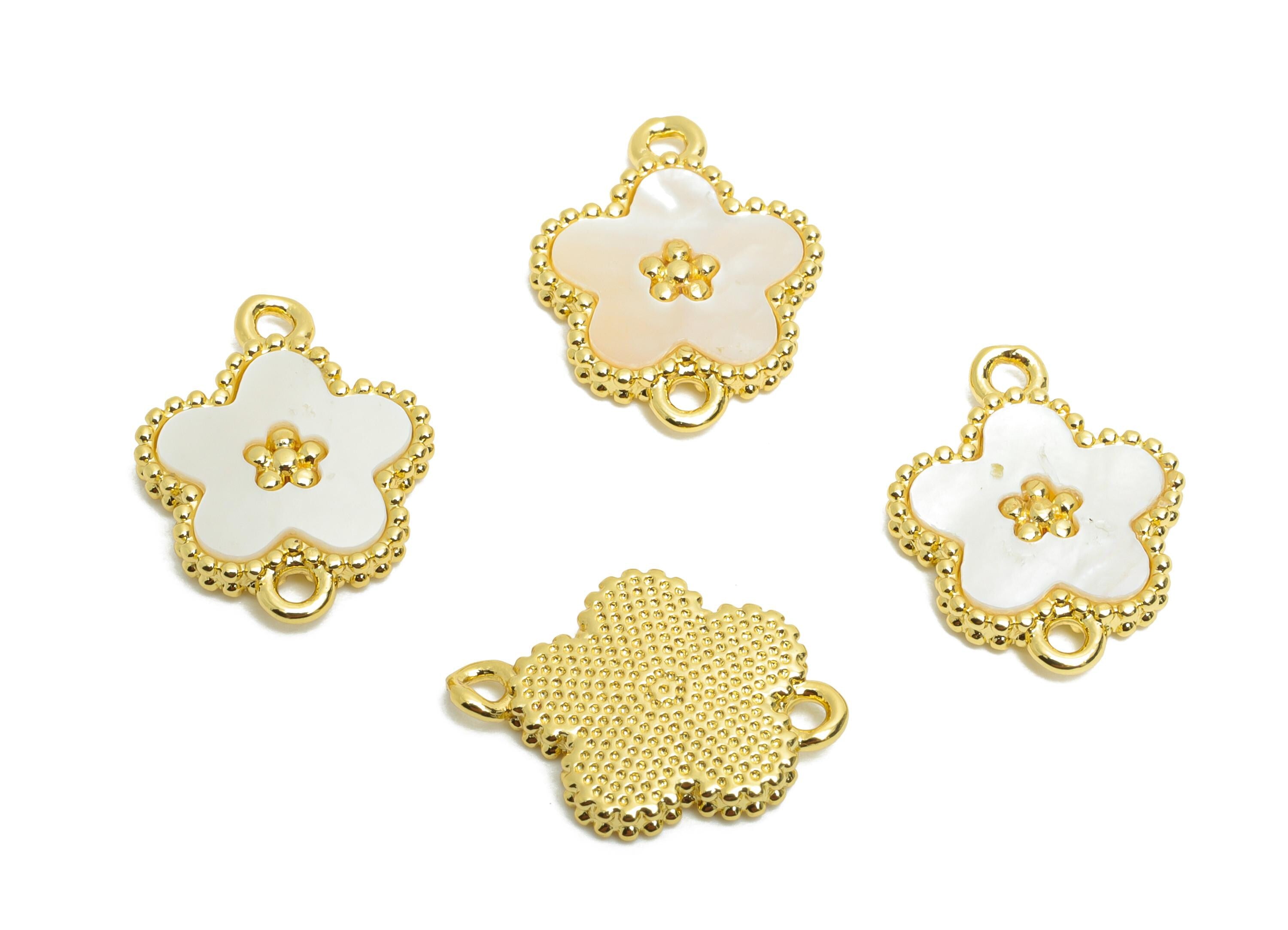 Brass Floral Shell Connector - Brass Luxury Flower Pendant - Gold Botanical Shell Bracelet Charm - 18K Real Gold Plated - 15x11x2mm-RGP10634 - DOMEDBAZAAR