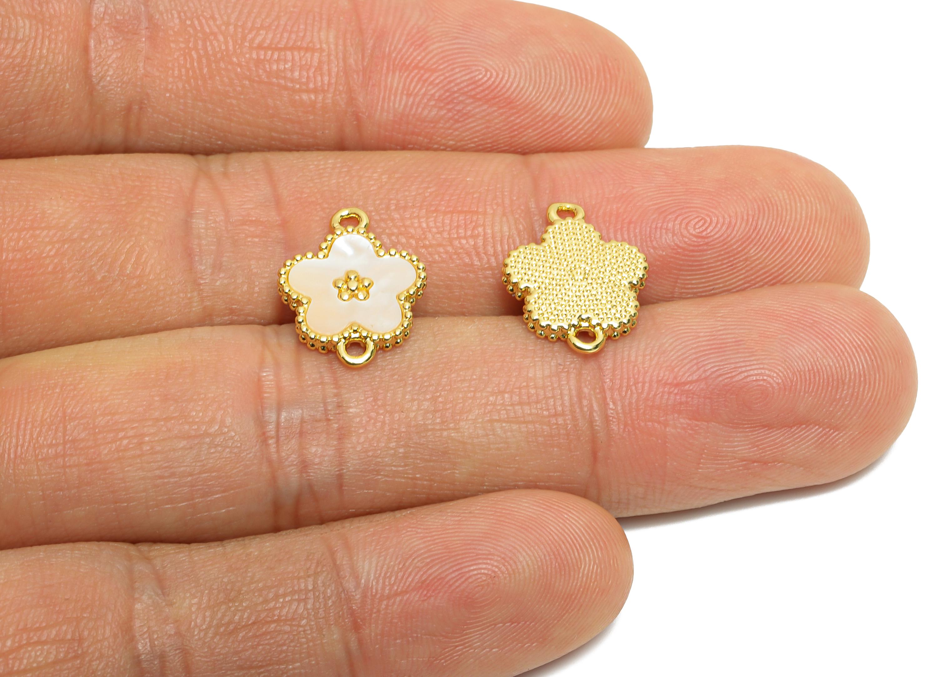 Brass Floral Shell Connector - Brass Luxury Flower Pendant - Gold Botanical Shell Bracelet Charm - 18K Real Gold Plated - 15x11x2mm-RGP10634 - DOMEDBAZAAR