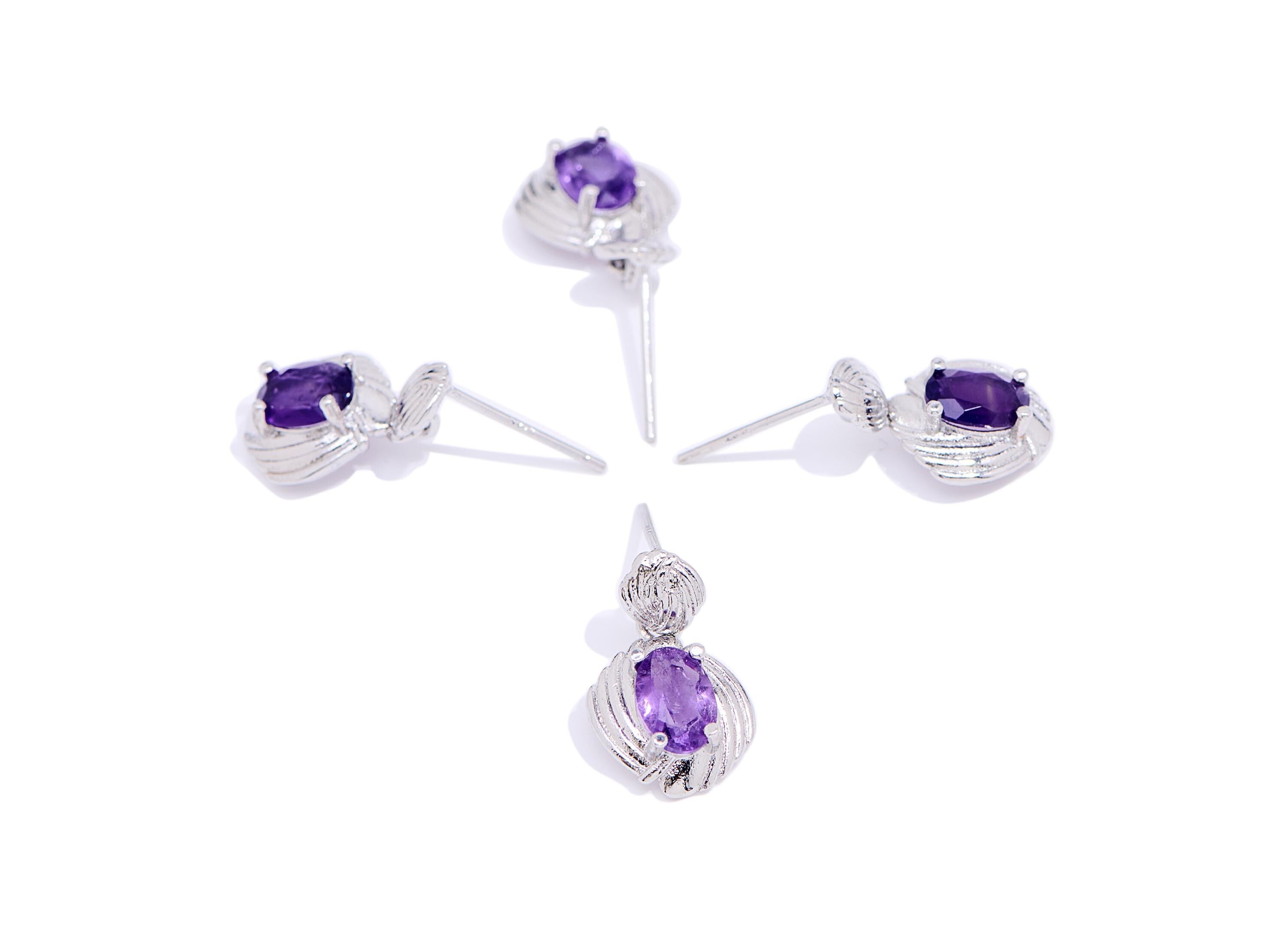 Amethyst Brass Dangle Stud - Vintage Faceted Gemstone Post - Elegant Jewelry Making - Silver Stud - White K Plated - 16.7x9.6x4.3mm - NS2632 - DOMEDBAZAAR