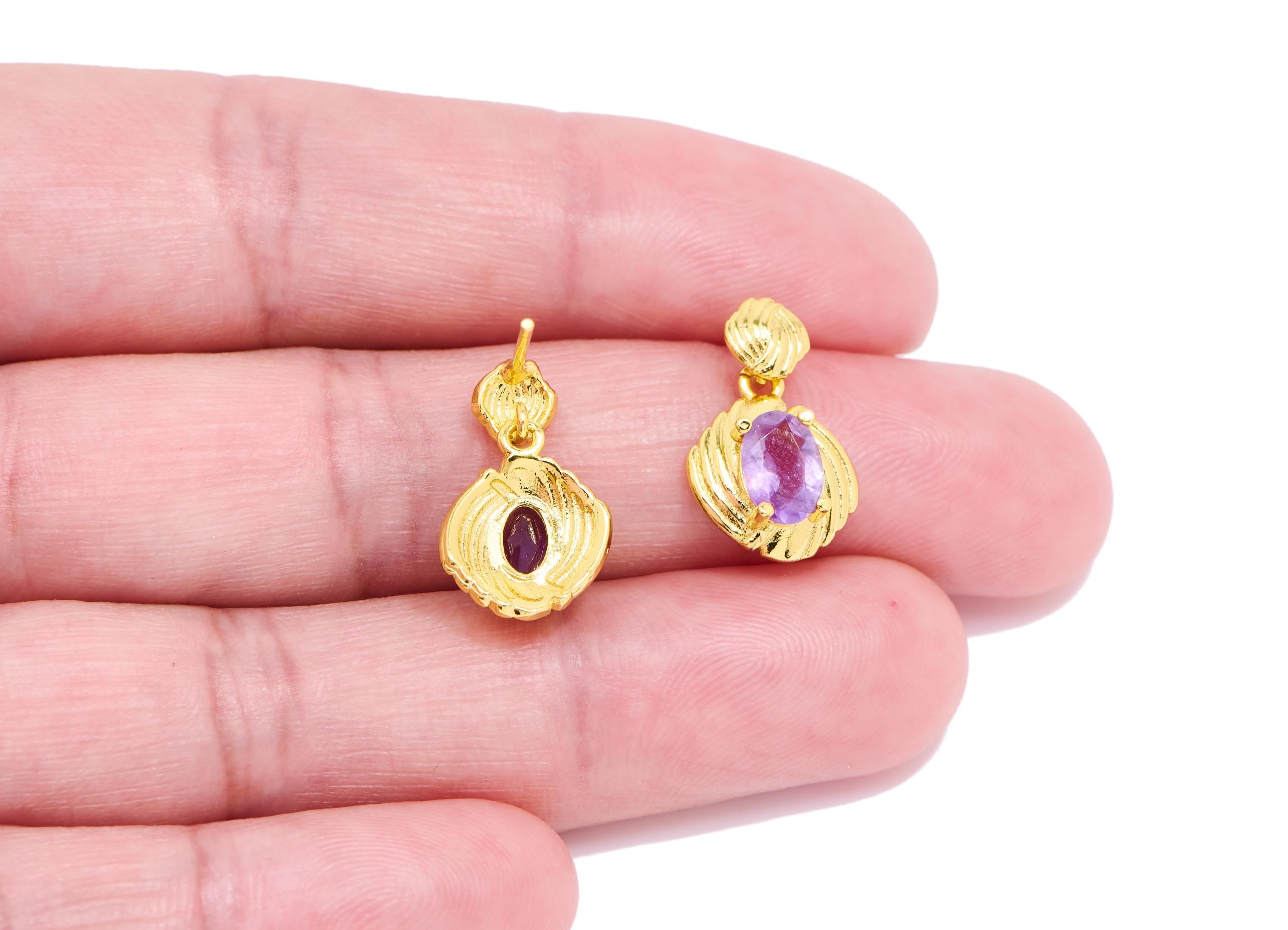 Amethyst Brass Dangle Stud - Vintage Faceted Gemstone Post - Elegant Jewelry Making - Silver Stud - Gold 24K Plated - 16.7x9.6x4.3mm -NS2631 - DOMEDBAZAAR