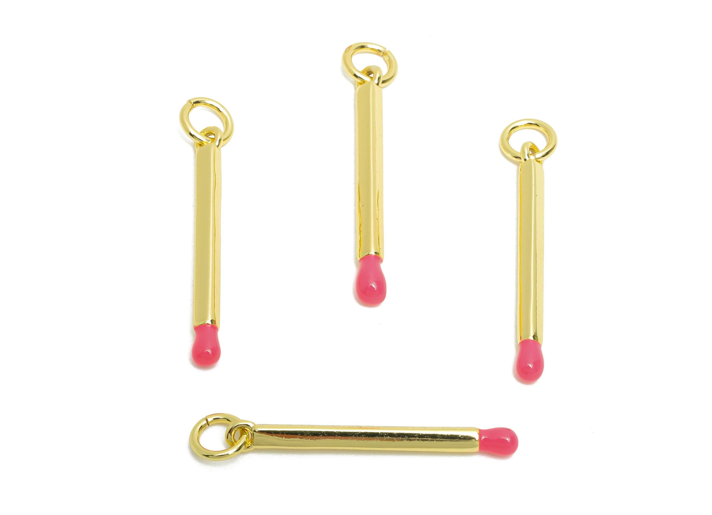 Brass Matches Earring Charm - Brass Enamel Earring Charm - Artistic Minimalist For Bracelet - 18K Real Gold Plated - 23x2x2.33mm - RGP10616 - DOMEDBAZAAR
