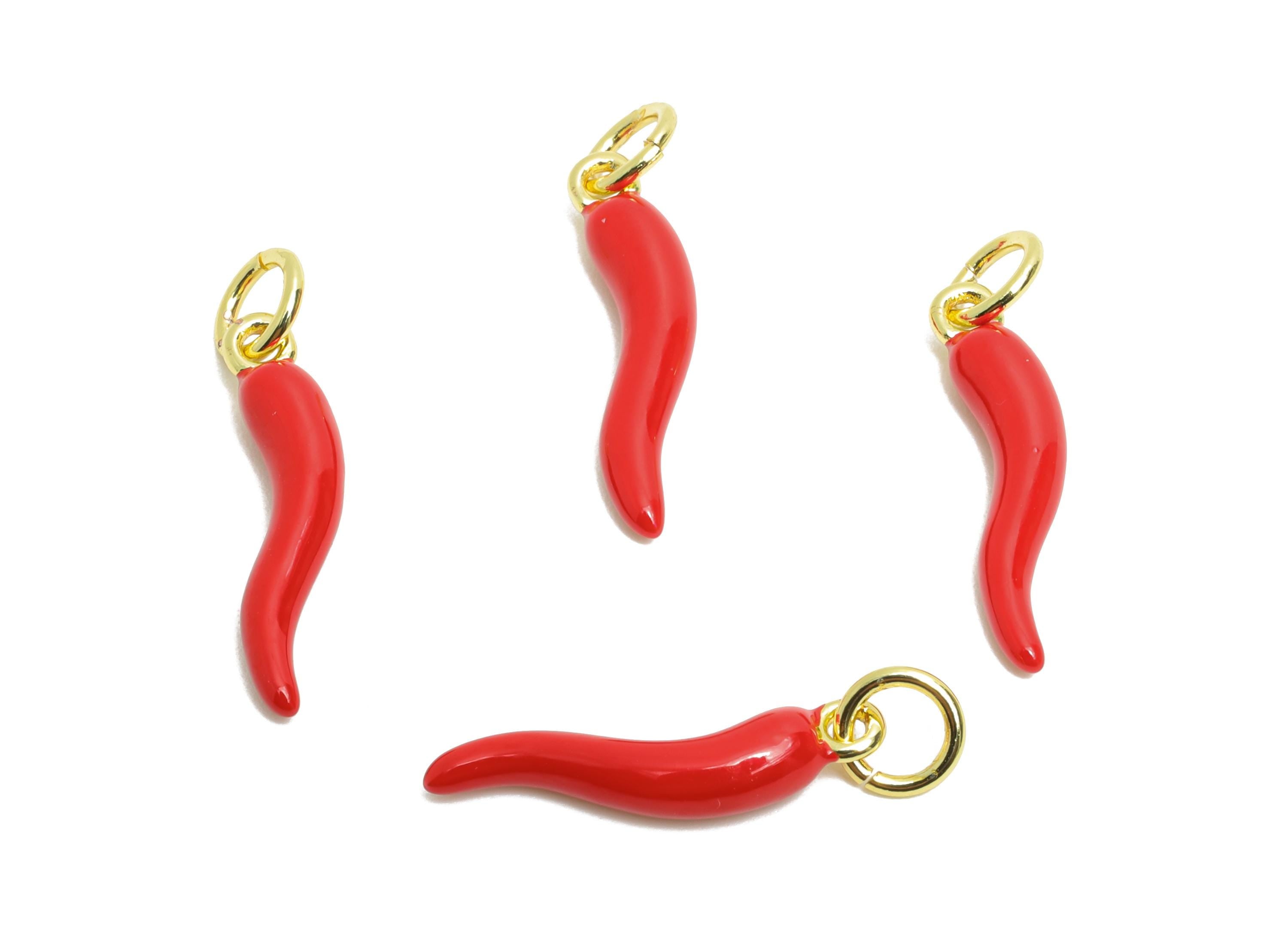 Brass Chili Earring Charm - Brass Colorful Enamel Charm - Dainty Wavy Chili For Bracelet - 18K Real Gold Plated - 17x4x3.19mm - RGP10596 - DOMEDBAZAAR