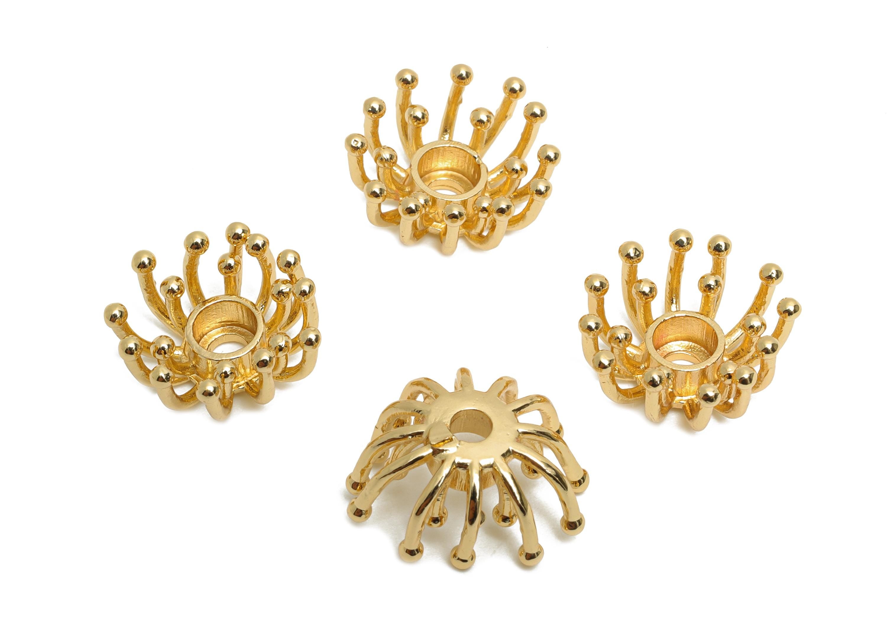 Starburst Bracelet Charm - Brass DIY Bracelet Space Bead - Modern Orbital Spacer Bead Setting - 18K Real Gold Plated - 13x13x6mm-RGP10693 - DOMEDBAZAAR
