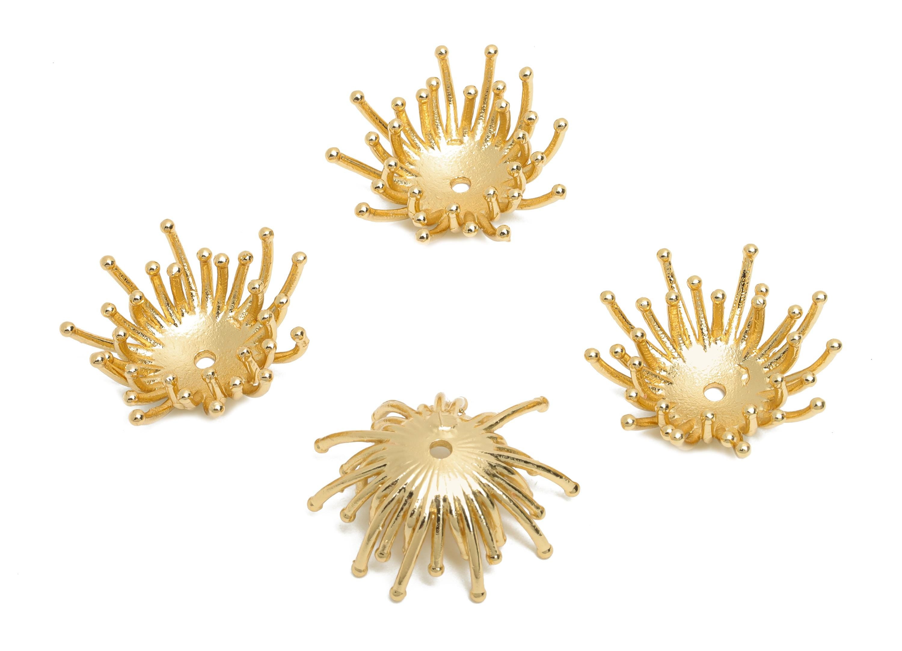 Golden Bracelet Charm - Brass Bracelet Space Bead - Brass Crown Bead Base - Brass Bead Setting - 18K Real Gold Plated - 19x18x6mm - RGP10696 - DOMEDBAZAAR