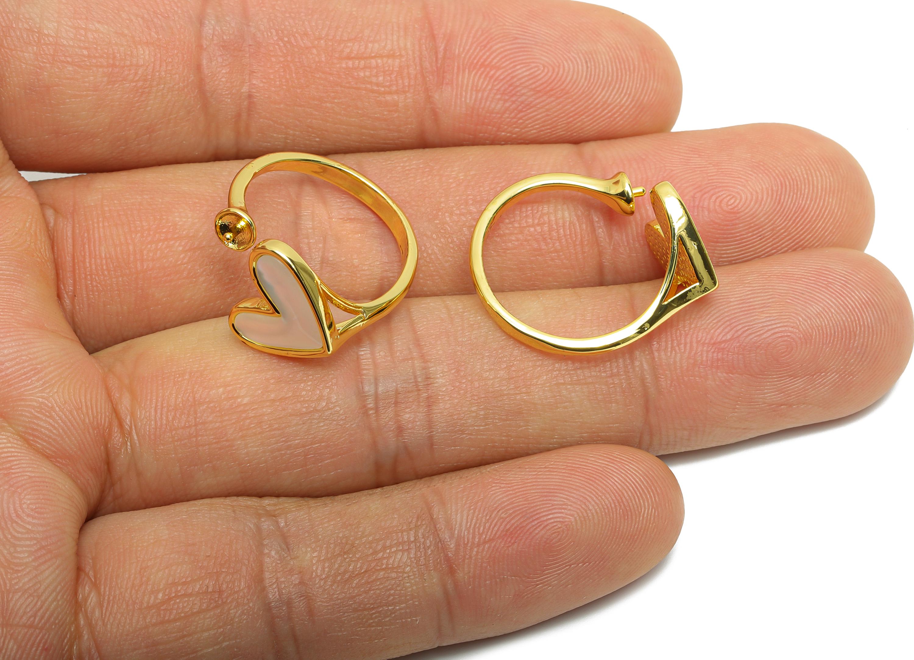 Adjustable Heart Ring - Brass Heart Ring for Pearl - Shell Open Ring - Modern Love Ring Setting - 18K Real Gold Plated - 20x19x12mm-RGP10621 - DOMEDBAZAAR