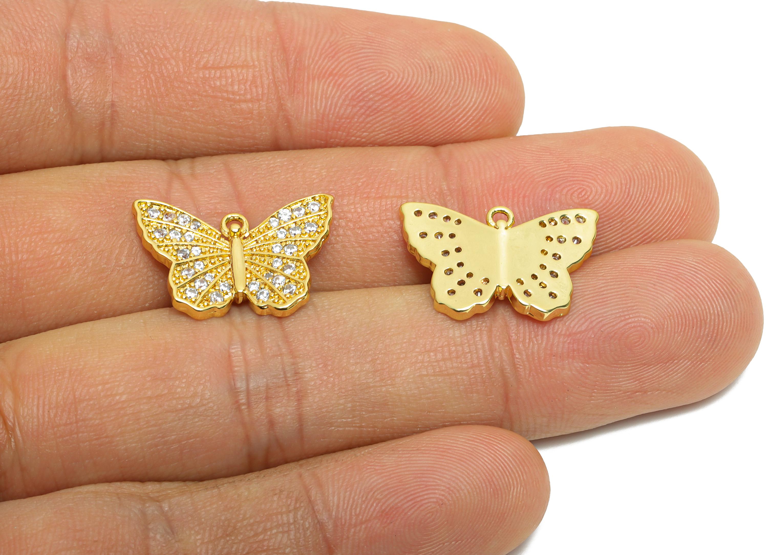 Brass Butterfly Charm - Brass Cubic Zircon Butterfly Charm - Brass Dainty Charm For Necklace - 18K Real Gold Plated - 13x19x1mm - RGP10627 - DOMEDBAZAAR