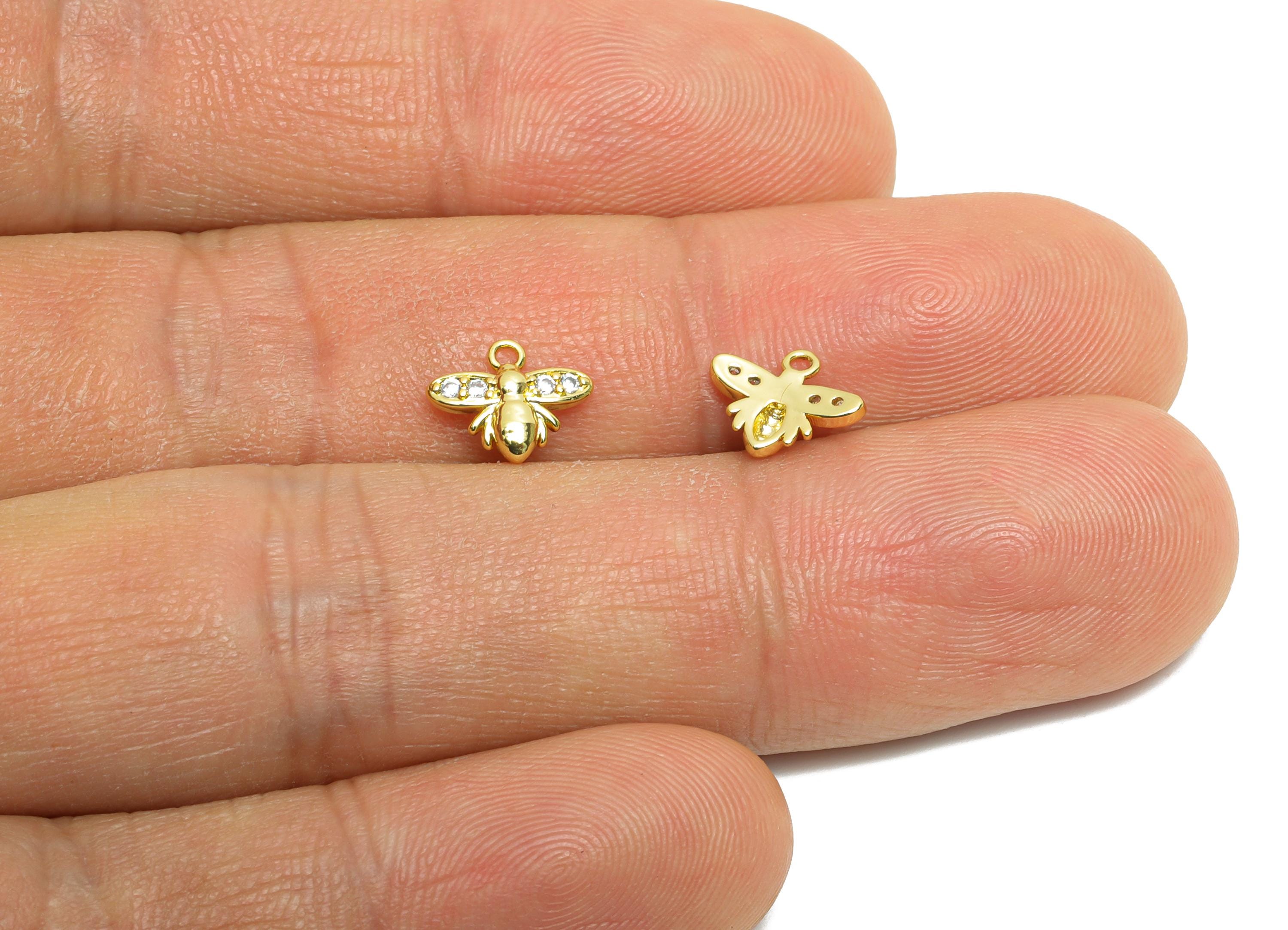 Brass Tiny Bee Charm - Brass Cubic Zircon Sparking Charm - Brass Dainty Charm For Bracelet - 18K Real Gold Plated - 7.6x9.11x1mm - RGP10614 - DOMEDBAZAAR
