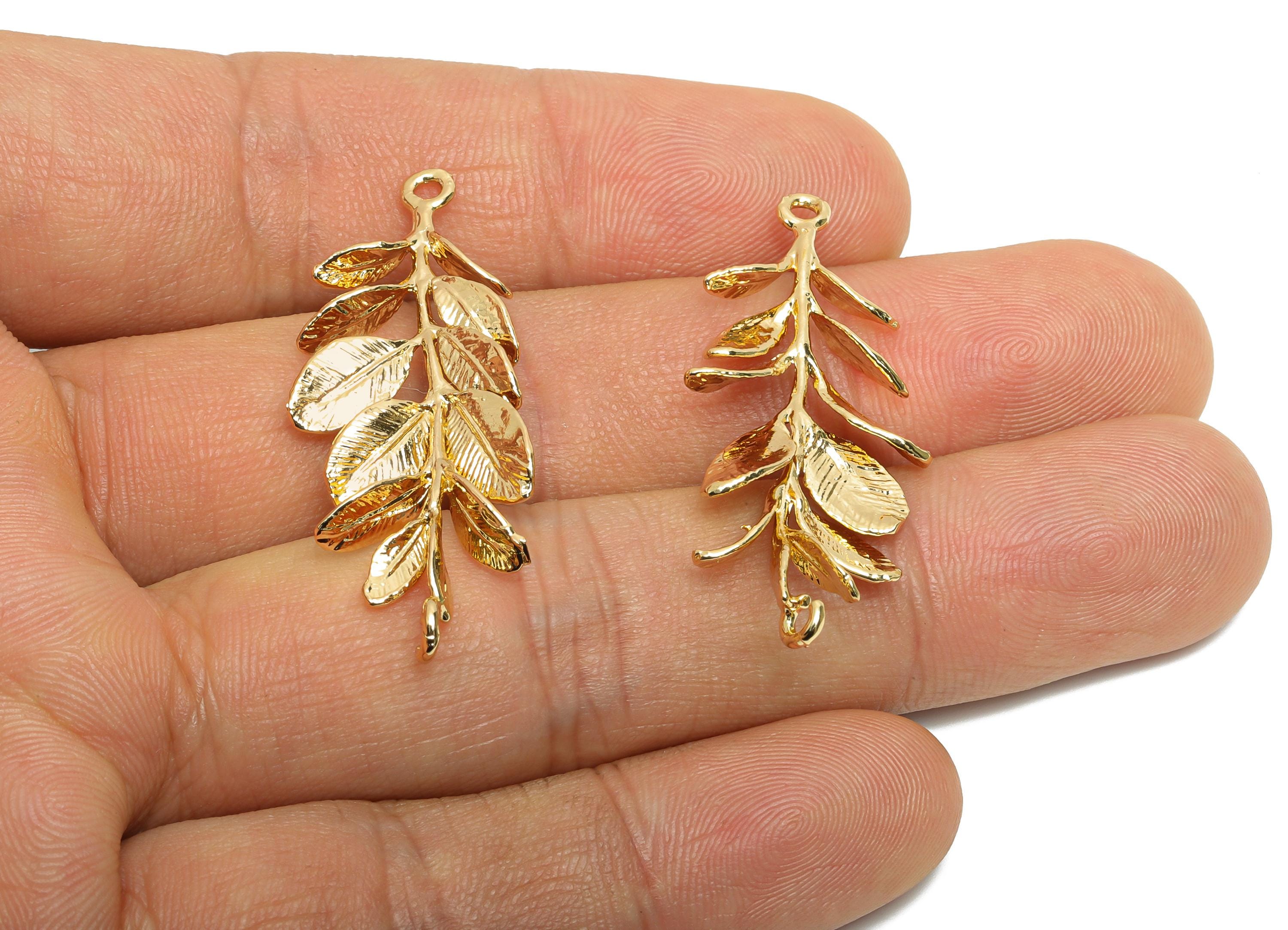 Brass Leaf Charm - Brass Classic Gold Leaf Charm - Brass Dainty Elegant Nature Inspired Jewelry - 18K Real Gold Plated - 40x14x5mm -RGP10708 - DOMEDBAZAAR