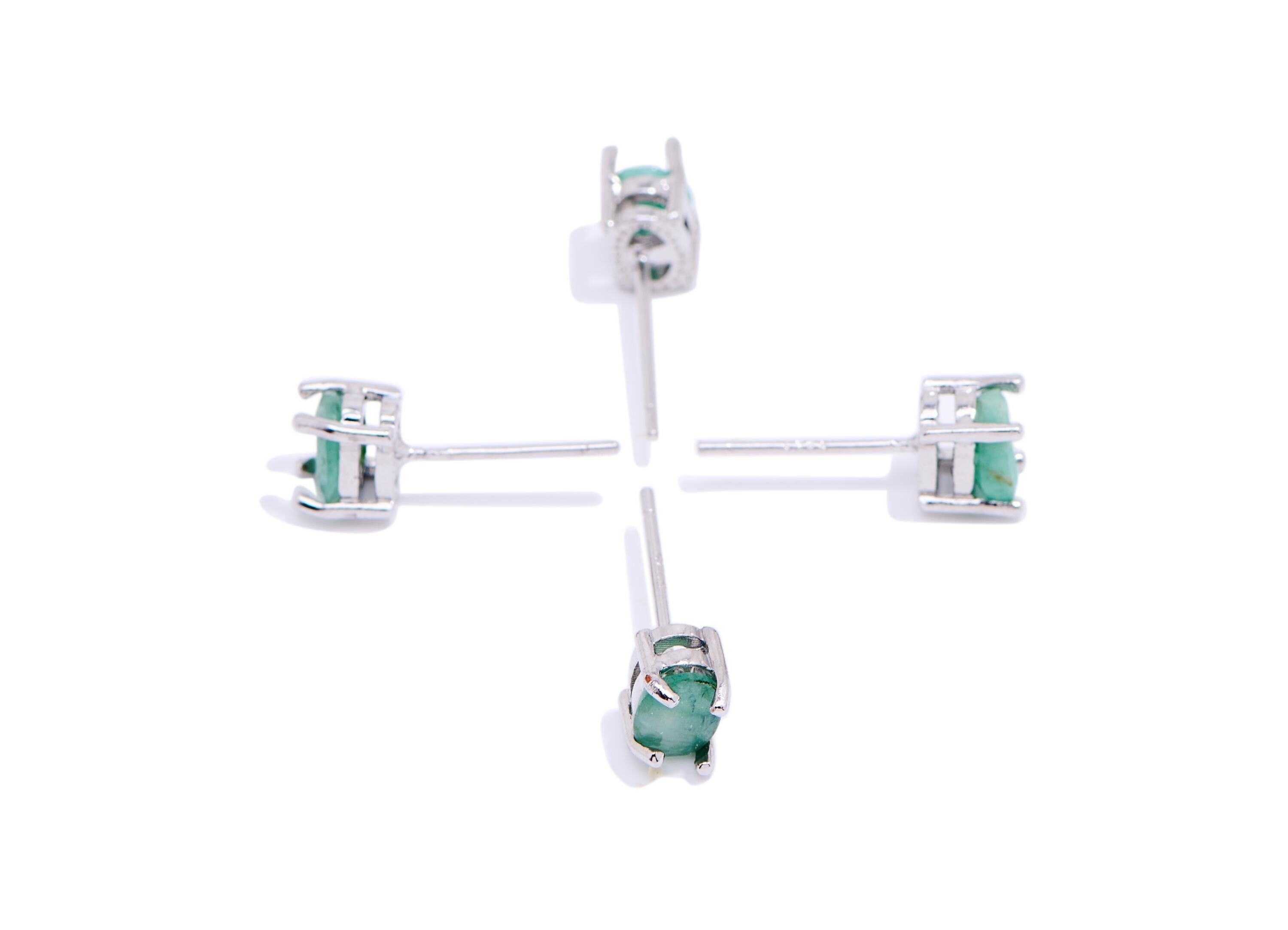 Emerald Brass Oval Stud - Simple Oval Gemstone Earring Post - Classic Jewelry Making - Silver Stud - White K Plated - 6.13x3.4x5mm - NS2569 - DOMEDBAZAAR