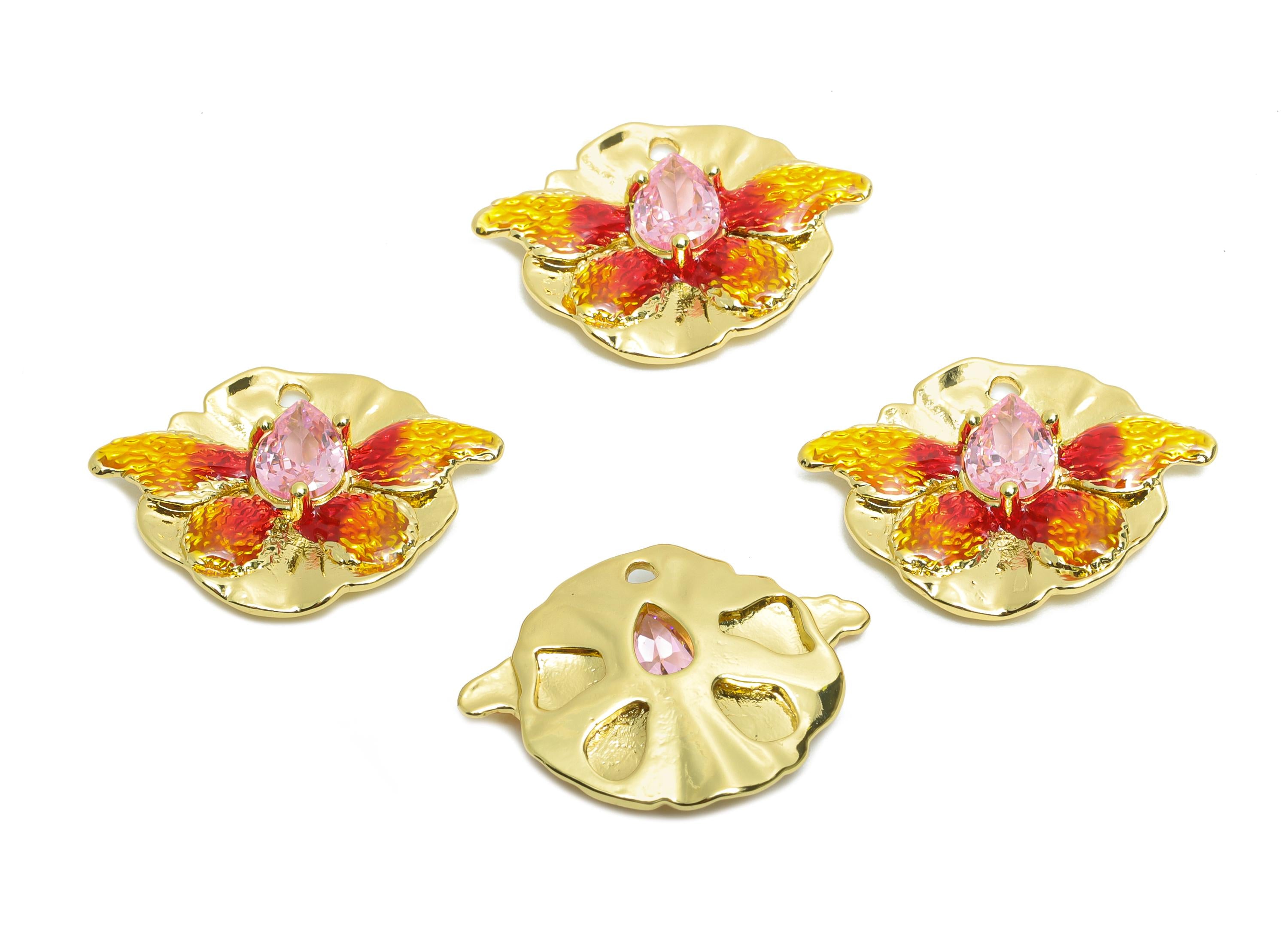 Teardrop Butterfly Charm - Brass Colorful Enamel Fish Charm - Gold Enamel Butterfly Pendant - 18K Real Gold Plating - 23x17.5x3mm - RGP10449 - DOMEDBAZAAR