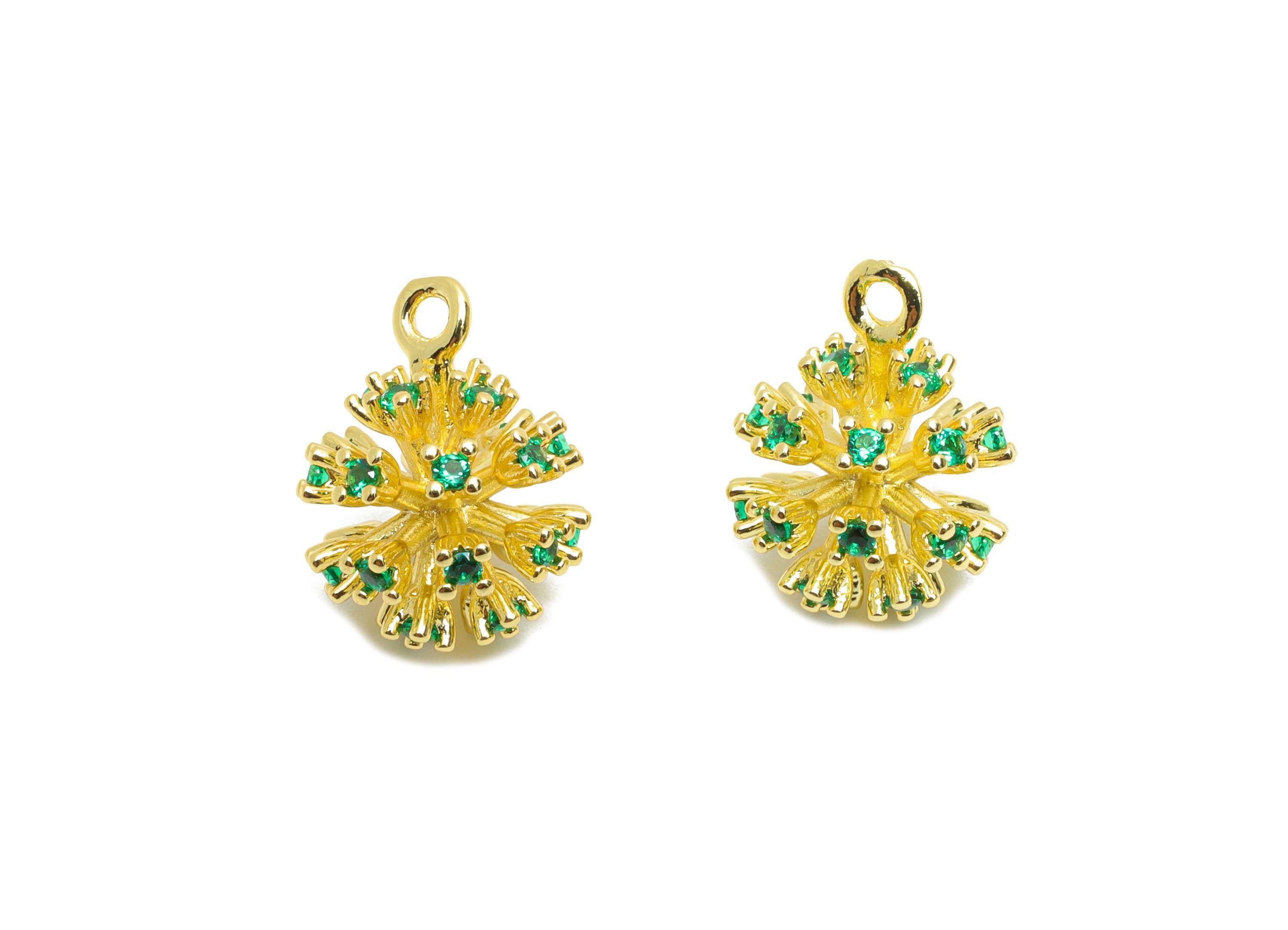 Brass Flower Earring Charm - Textured Gold Snowflake Ball Charm - Dainty CZ Jewelry - 18K Real Gold Plated - 13.23x10.65x10.65mm - RGP10458 - DOMEDBAZAAR