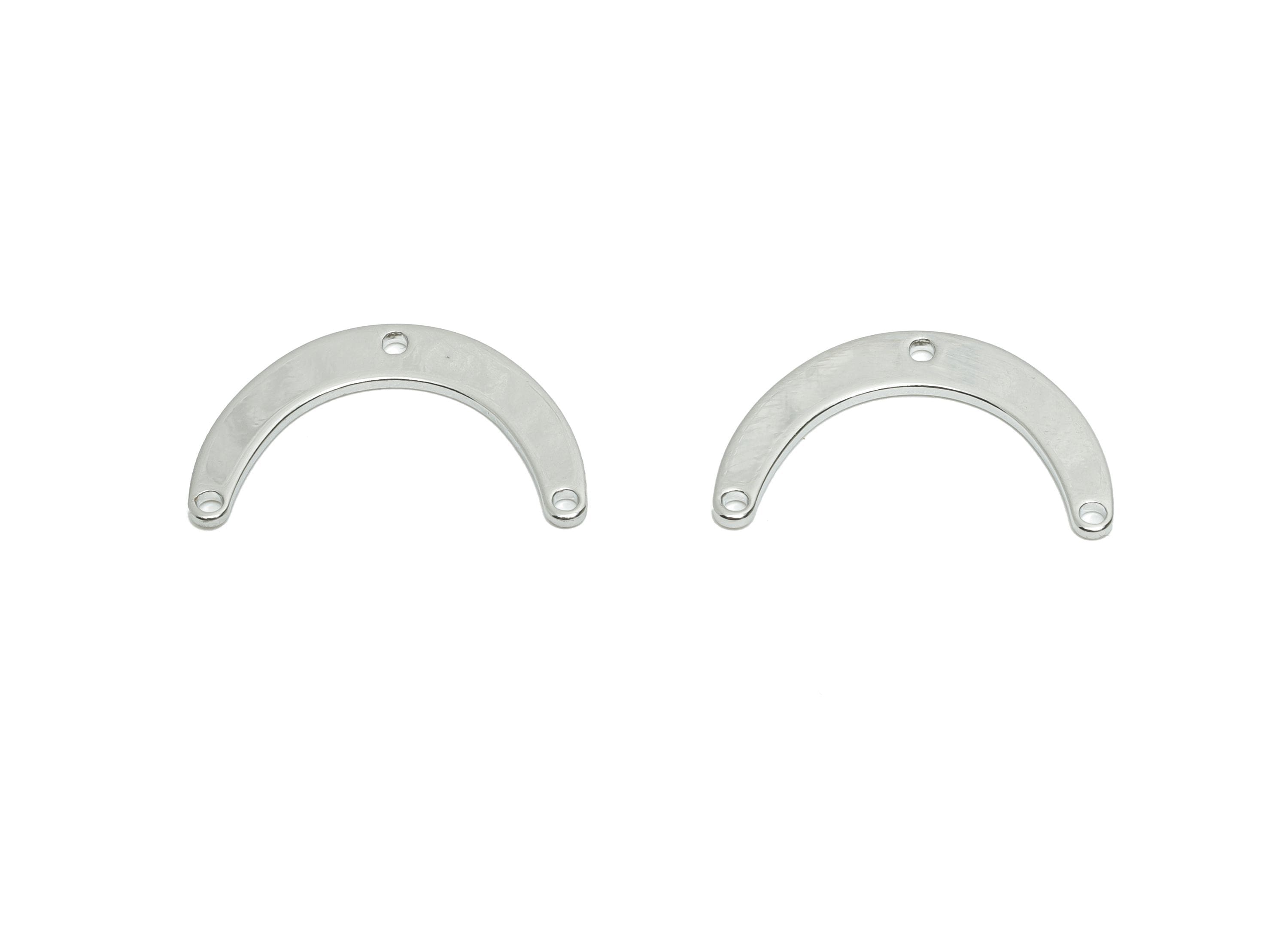 Brass Arch Earring Connector - Silver Crescent 3 Holes Connector - DIY Jewelry Connector - 18K White Gold Plated - 20x12.74x0.9mm - RGP10423 - DOMEDBAZAAR
