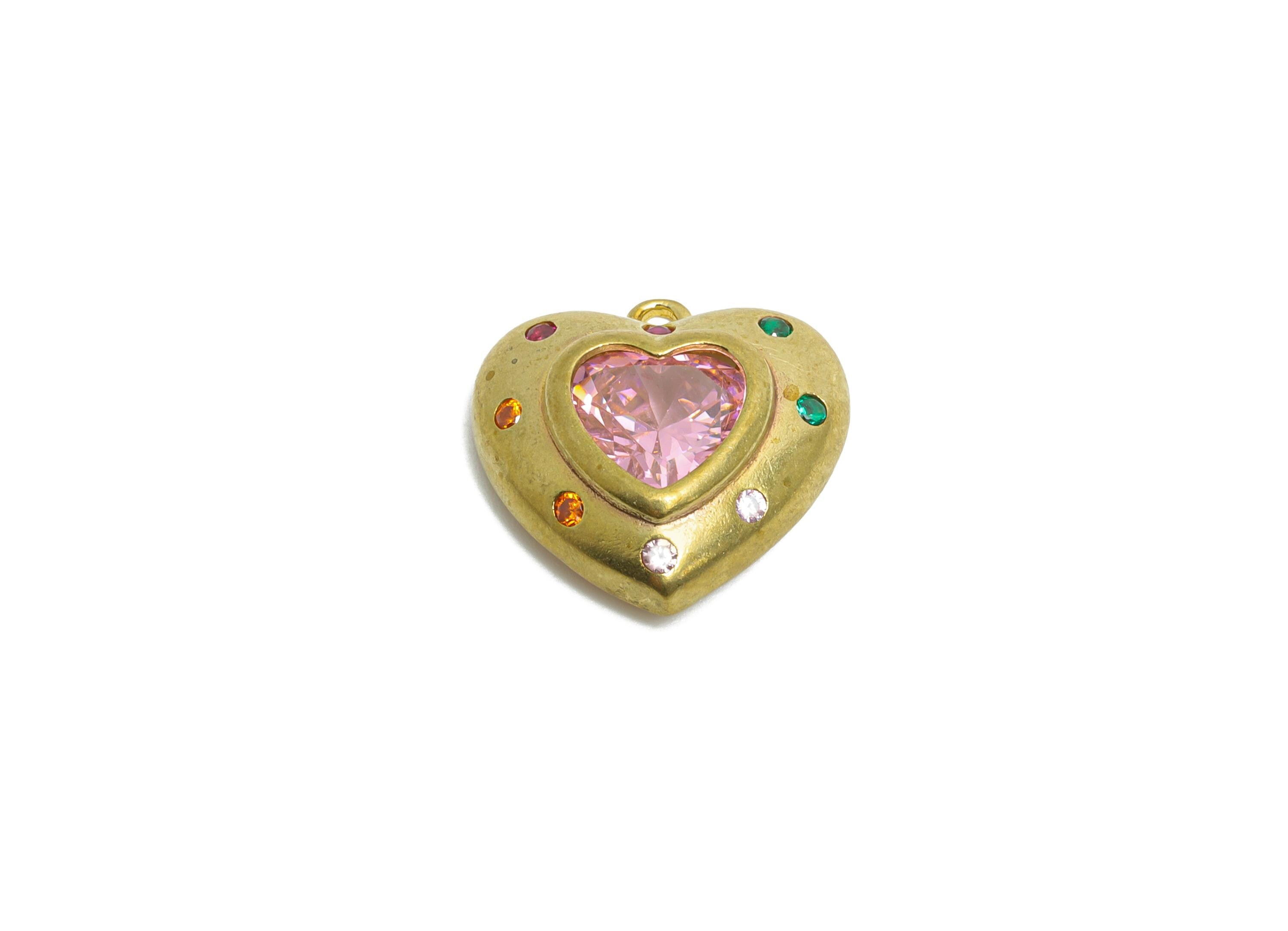 Brass Heart Earring Charms - Raw Brass Romantic Heart Pendant - Colorful Zircon Heart Charms - Decorative Jewelry - 16.15x15.9x4mm - PP11094 - DOMEDBAZAAR