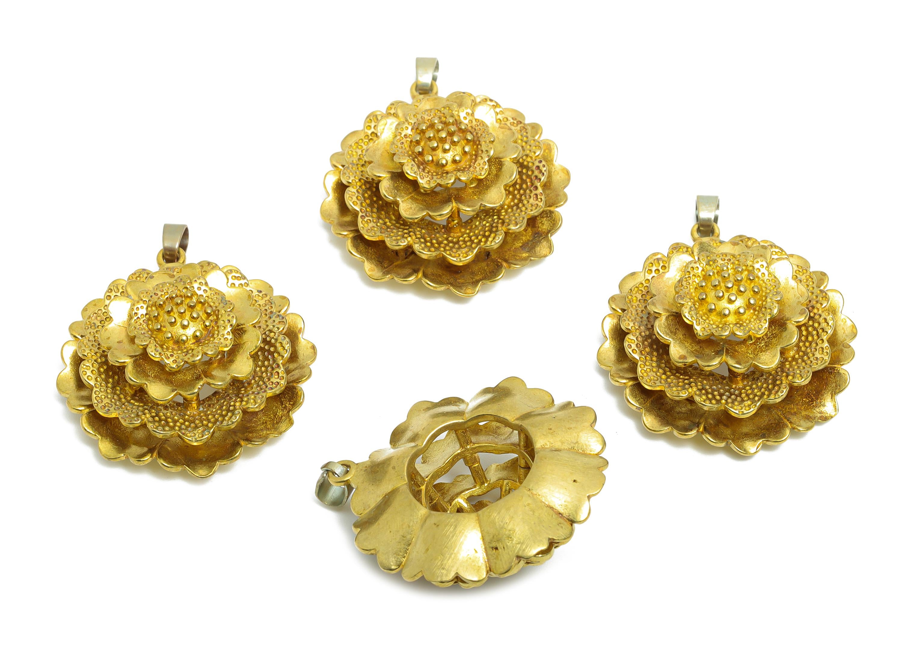 Brass Flower Pendant - Raw Brass Layered Flower Pendant - Statement Botanical Pendant for Necklace - Refined Jewelry - 36x29x13.4mm -PP11100 - DOMEDBAZAAR