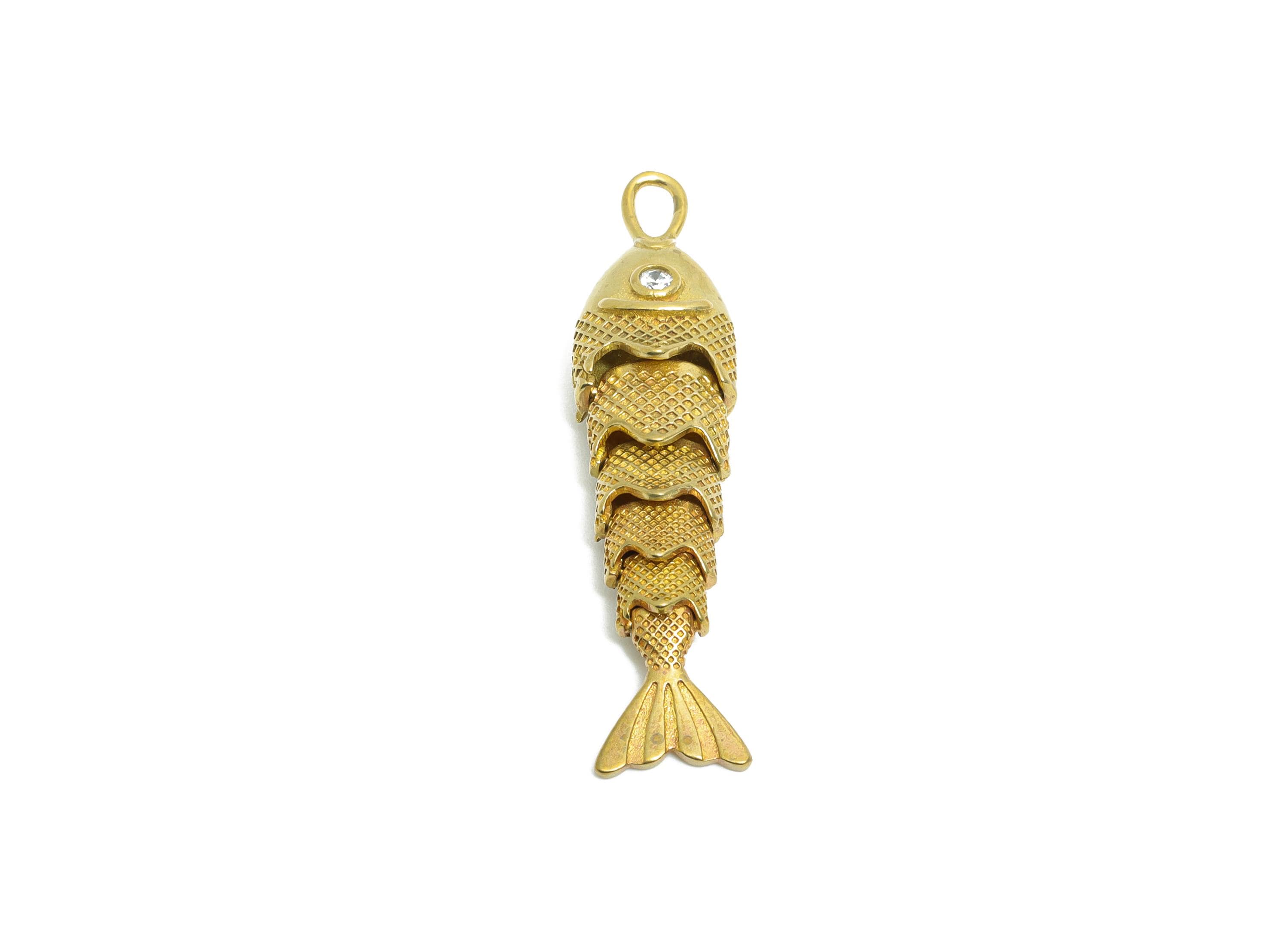 Movable 3D Articulated Fish Charm - Brass Sparking Fish Charm - DIY Bracelet Necklace Jewelry Making - Marine Pendant - 40x9.7x7mm - PP11118 - DOMEDBAZAAR