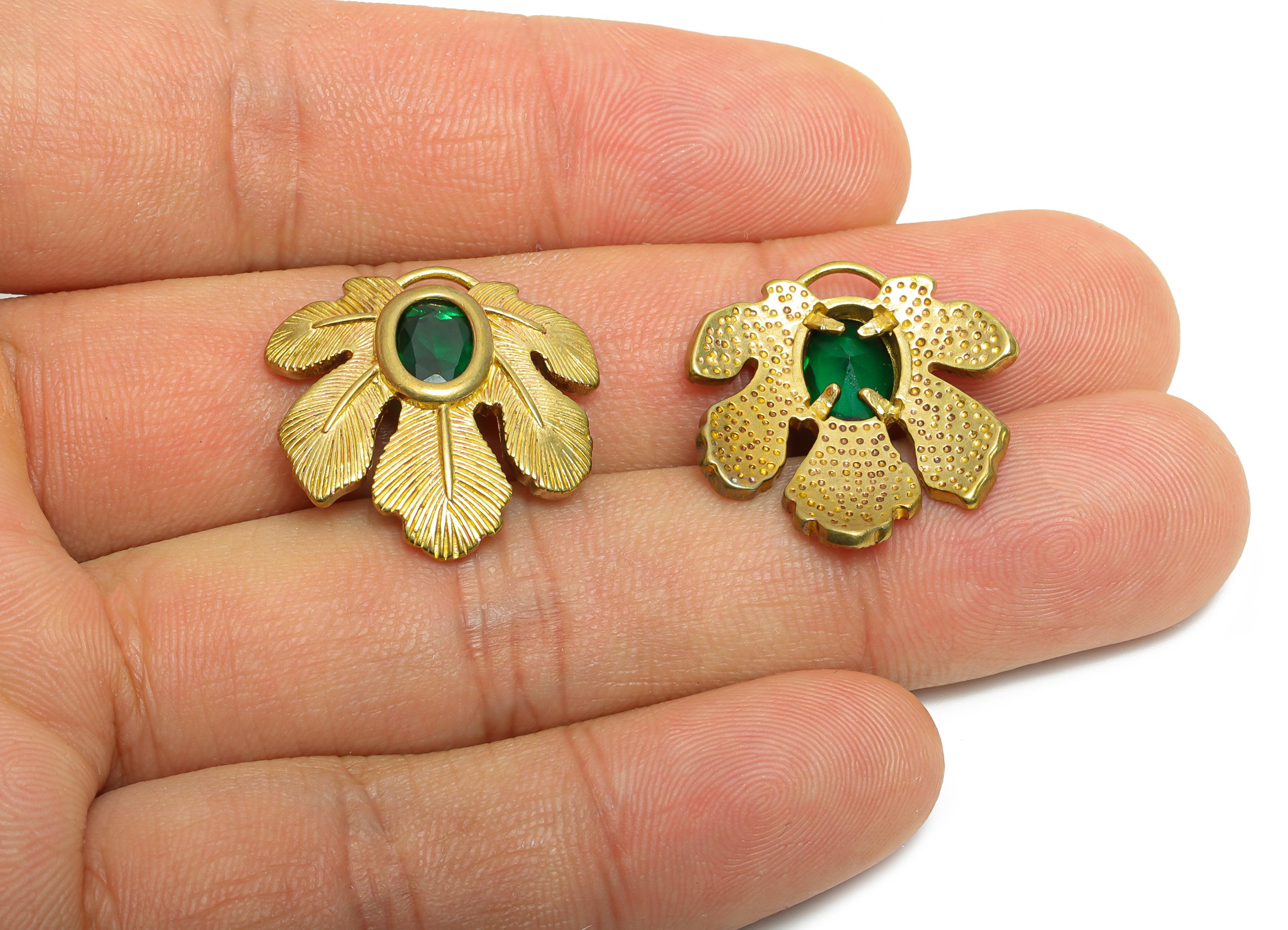Raw Brass Leaf Charms- Brass Tropical Leaf Charms - Elegant Green Crystal Botanical Charms - Refined Jewelry Making - 22.3x22.3x4mm -PP11090 - DOMEDBAZAAR