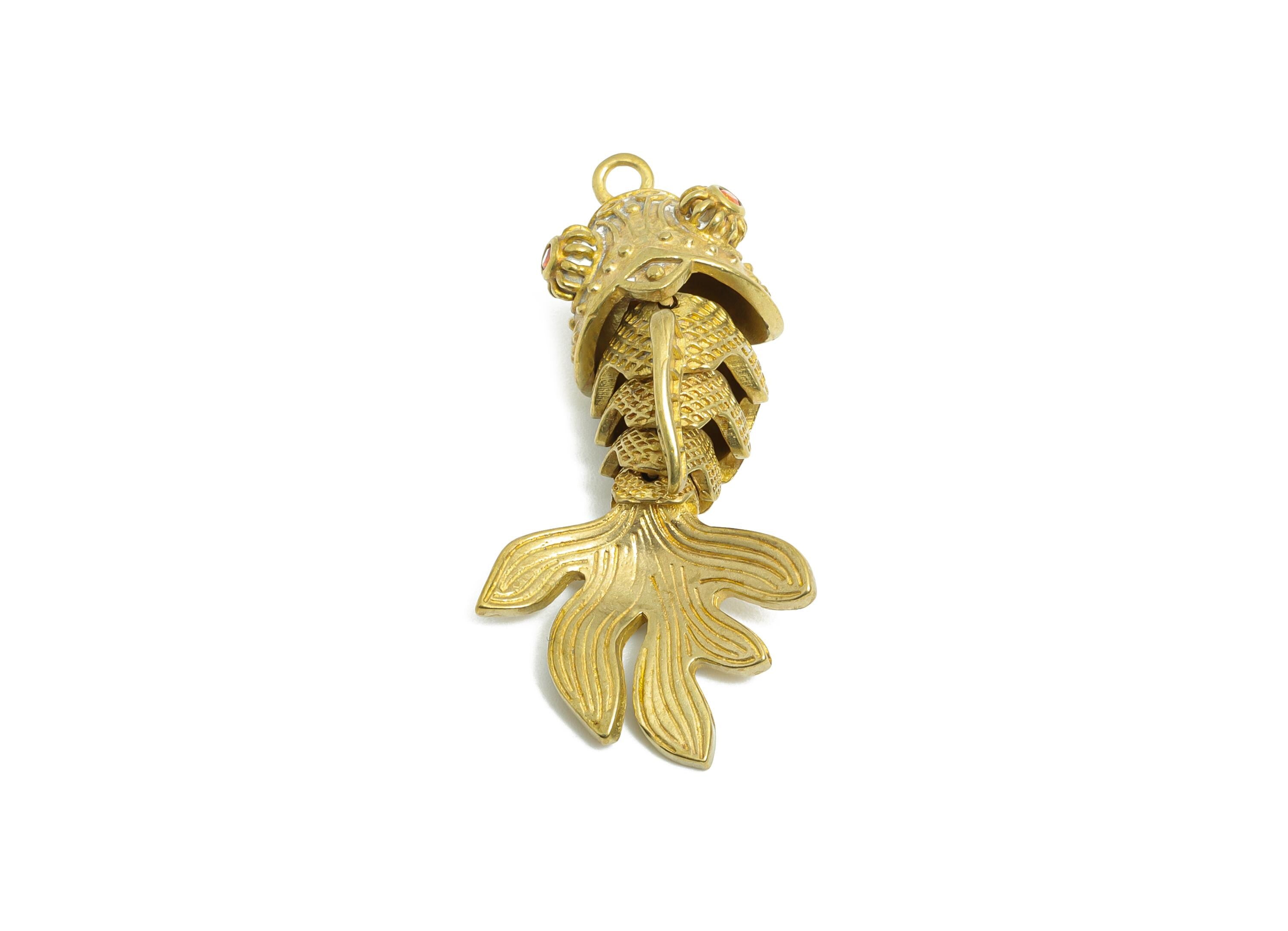 Movable Articulated Fish Charm - Brass Textured Whale Charm - Dainty Cubic Zircon Articulated Fish Marine Pendant - 36.33x17x12mm - PP11106 - DOMEDBAZAAR