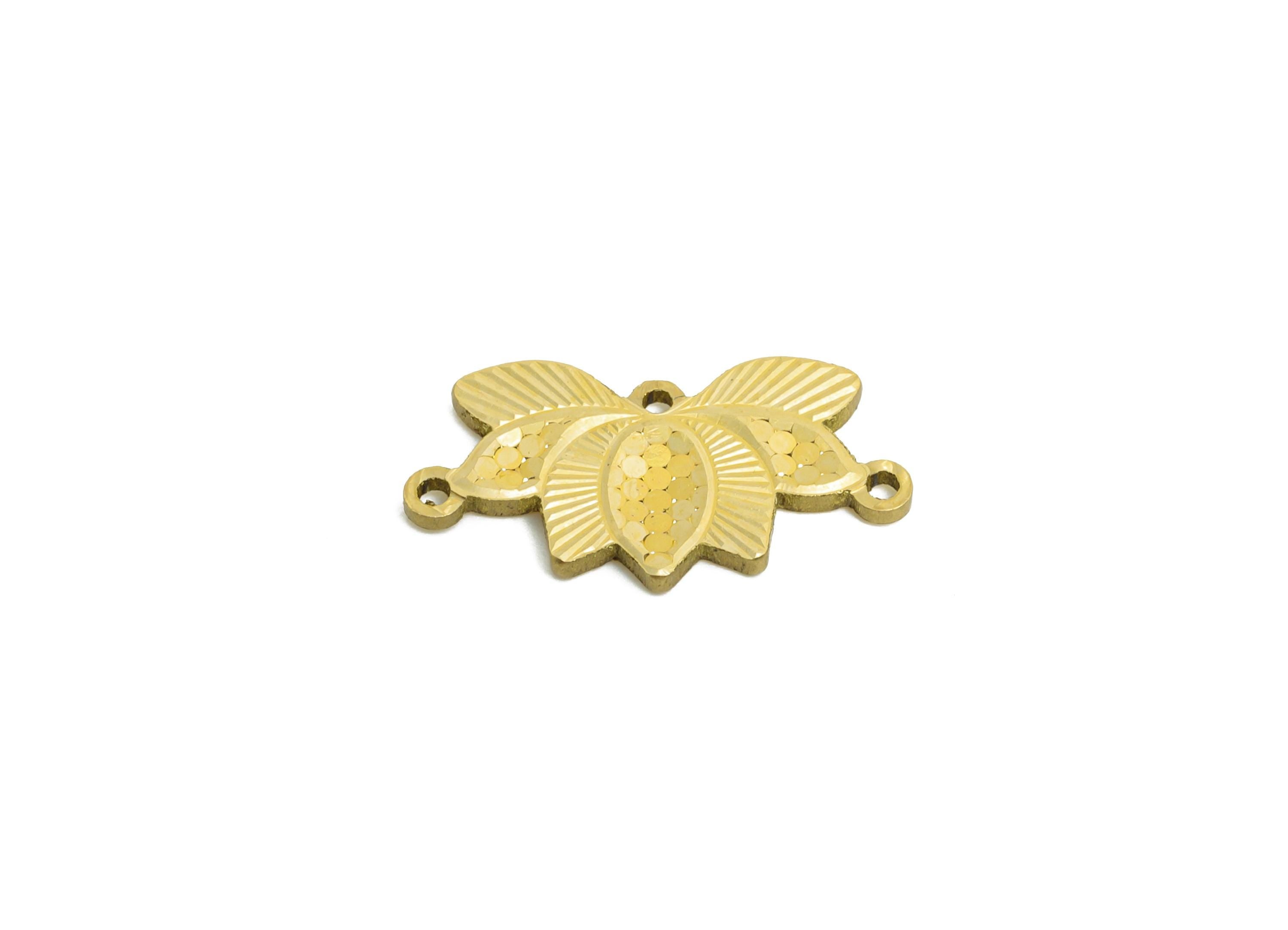 Raw Brass Lotus Connector - Textured Flower 3 Holes Bracelet Connector - Elegant Charms - Refined Jewelry Making - 18x9.51x1.3mm - PP11174 - DOMEDBAZAAR