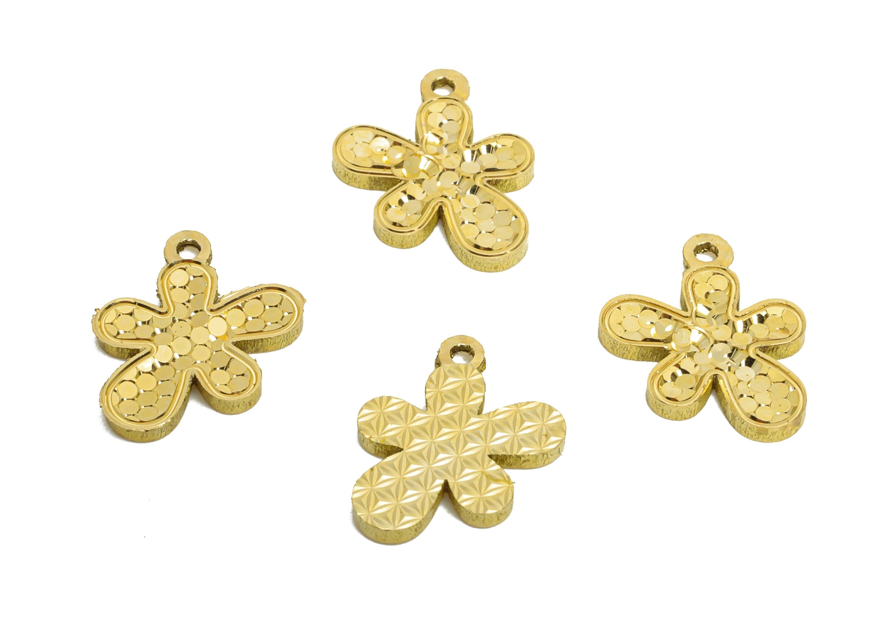 Raw Brass Flower Charms - Textured Flower Bracelet Charms - Elegant Botanical Charms - Refined Jewelry Making - 12.15x9.04x1.2mm - PP11171 - DOMEDBAZAAR