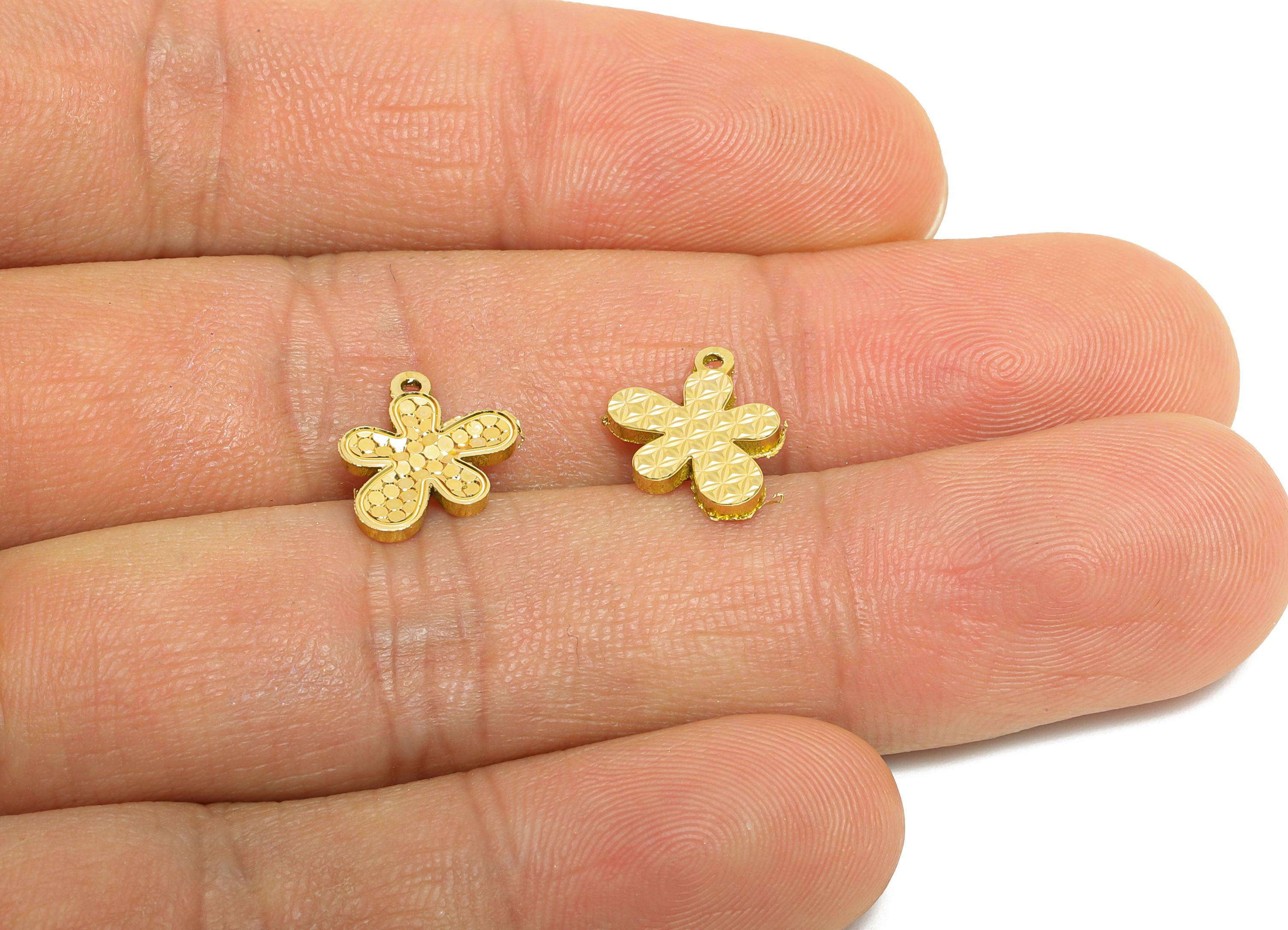 Raw Brass Flower Charms - Textured Flower Bracelet Charms - Elegant Botanical Charms - Refined Jewelry Making - 12.15x9.04x1.2mm - PP11171 - DOMEDBAZAAR