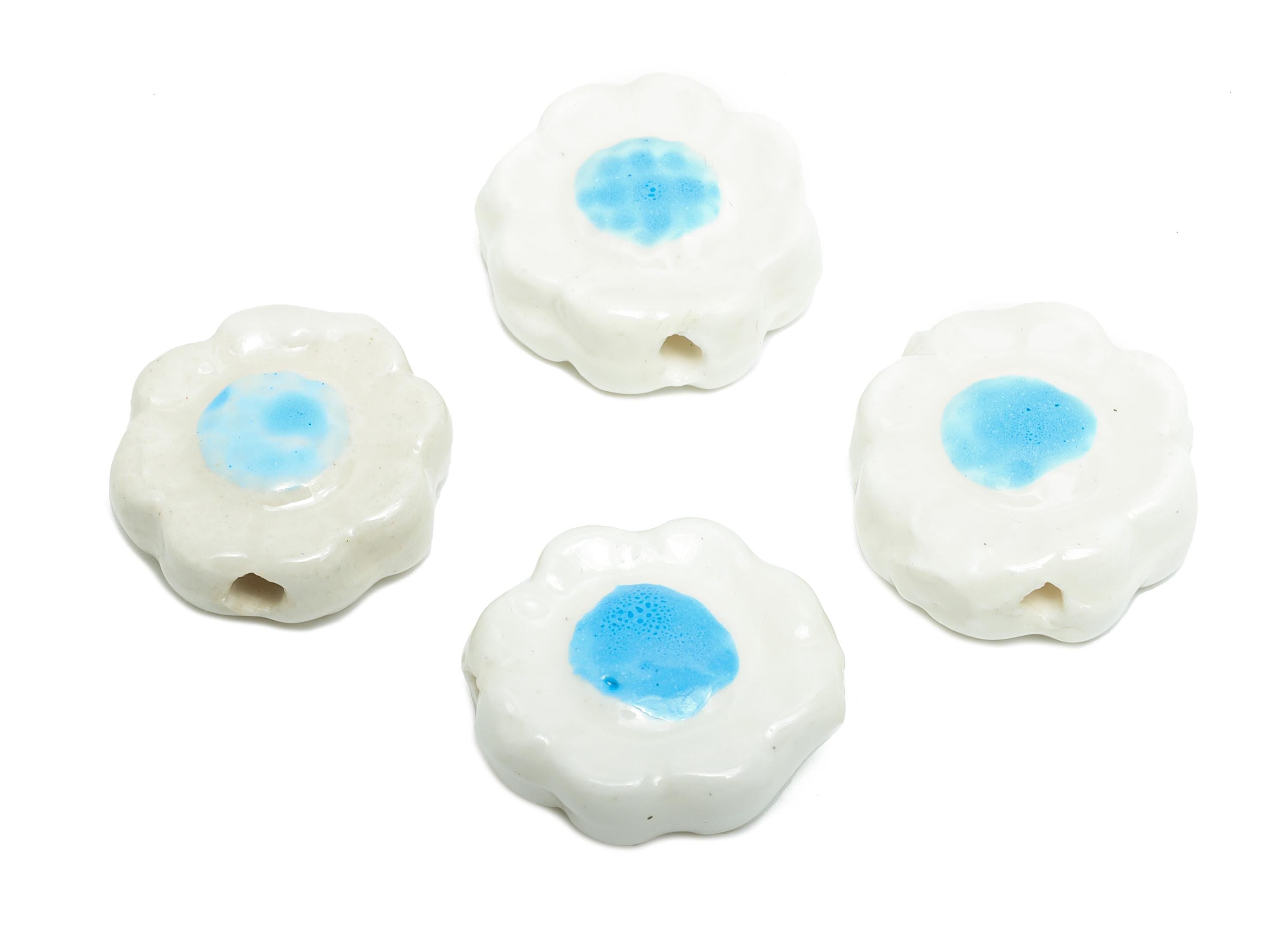 Glazed Ceramic Flower Beads - Handmade Jewelry Component - Handmade Connectors Beads - Boho Bead for DIY Crafts - 19x17x6mm - NS2838C - DOMEDBAZAAR