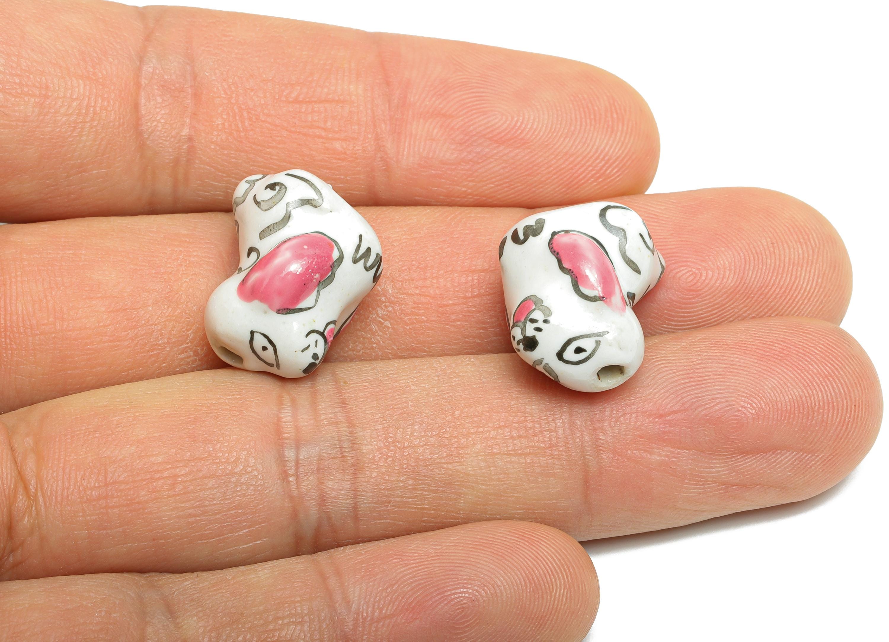 Glazed Ceramic Dog Beads - Custom Handcrafted Bead - Handmade Connectors Beads - Handmade Bead for Bracelet Making - 19x17x6mm - NS2825 - DOMEDBAZAAR