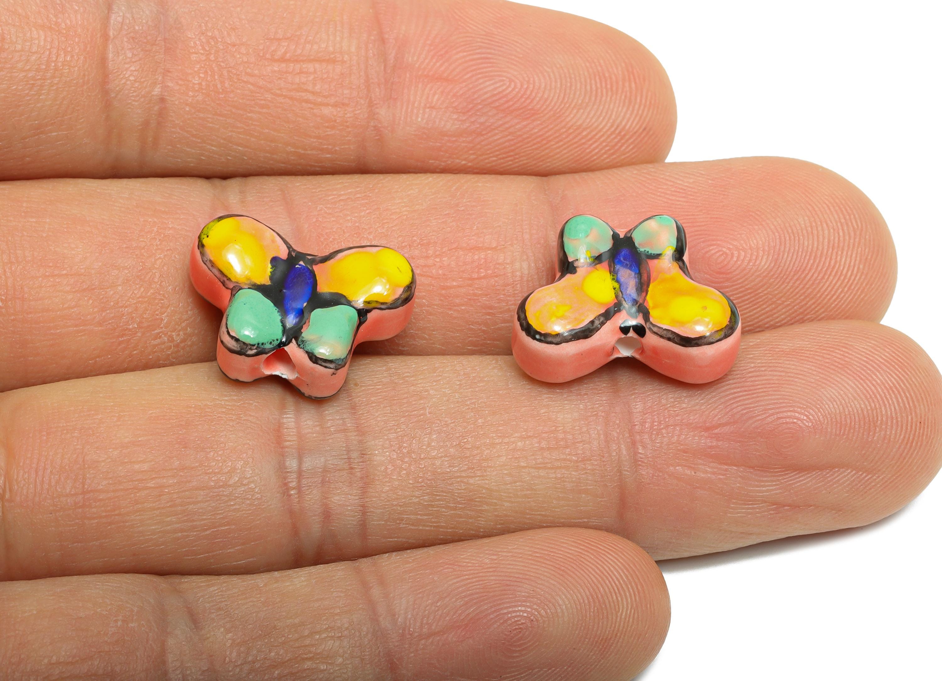 Glazed Ceramic Butterfly Beads - Colorful Jewelry Component - Handmade Beads Connectors - DIY Jewelry Beads - 13.28x17.34x7.21mm - NS2820 - DOMEDBAZAAR