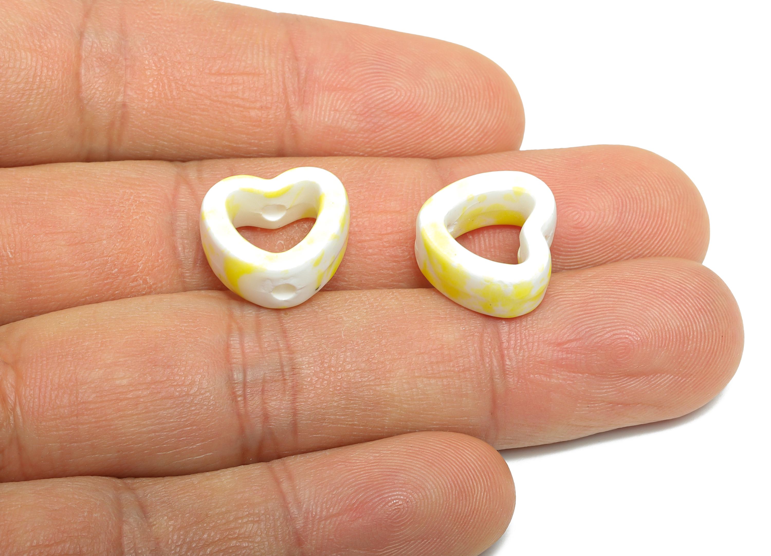 Glazed Ceramic Heart Beads - Artisan Heart Bead - Handmade Connectors Beads - DIY Jewelry Making- for Bracelets - 13x15x6.62mm - NS2847E - DOMEDBAZAAR