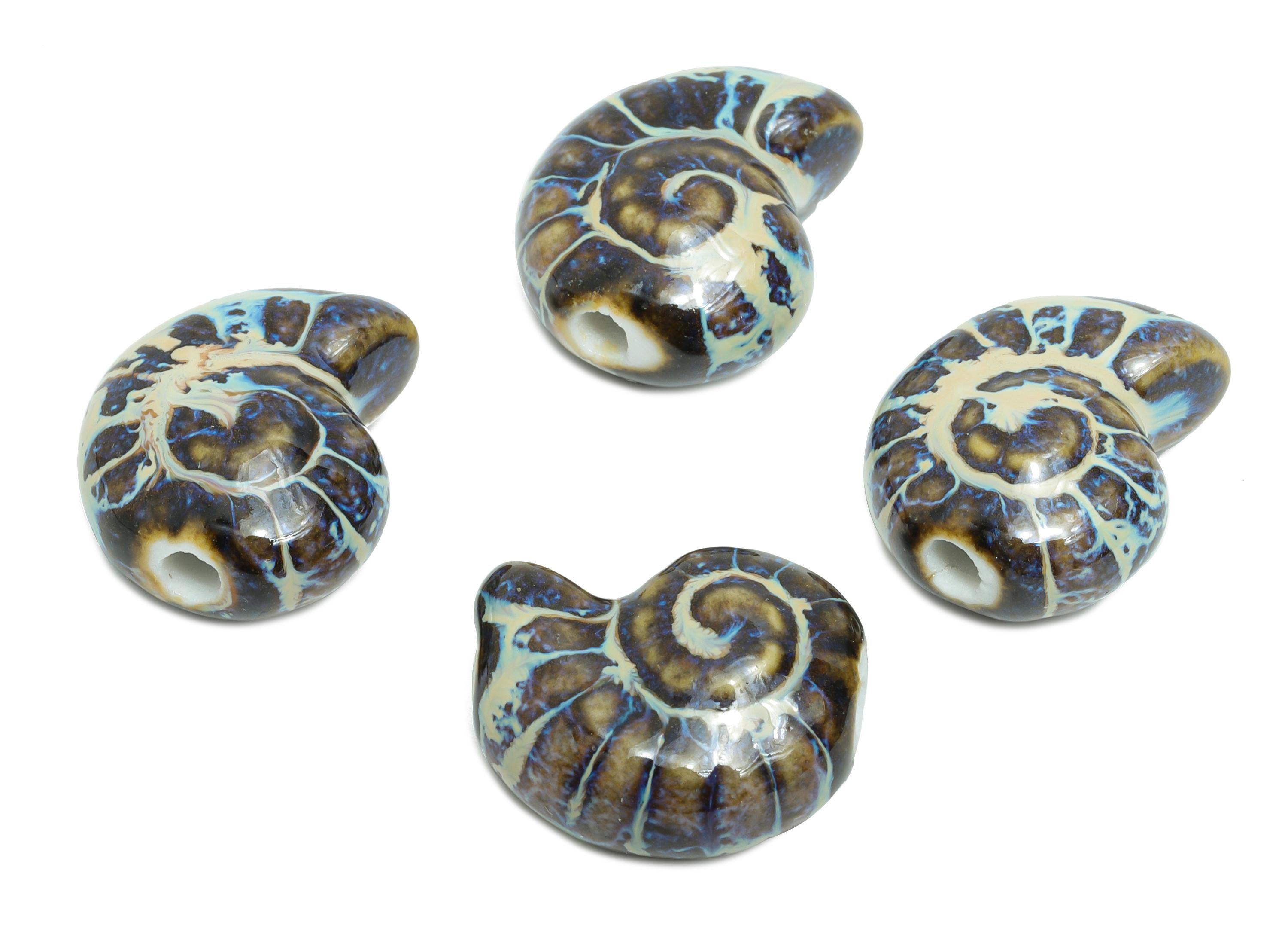 Glazed Ceramic Snails Beads - Ceramic Spiral Jewelry Component - Handmade Beads Connector - Jewelry Making - 20.06x17.37x10.51mm - NS2852B - DOMEDBAZAAR