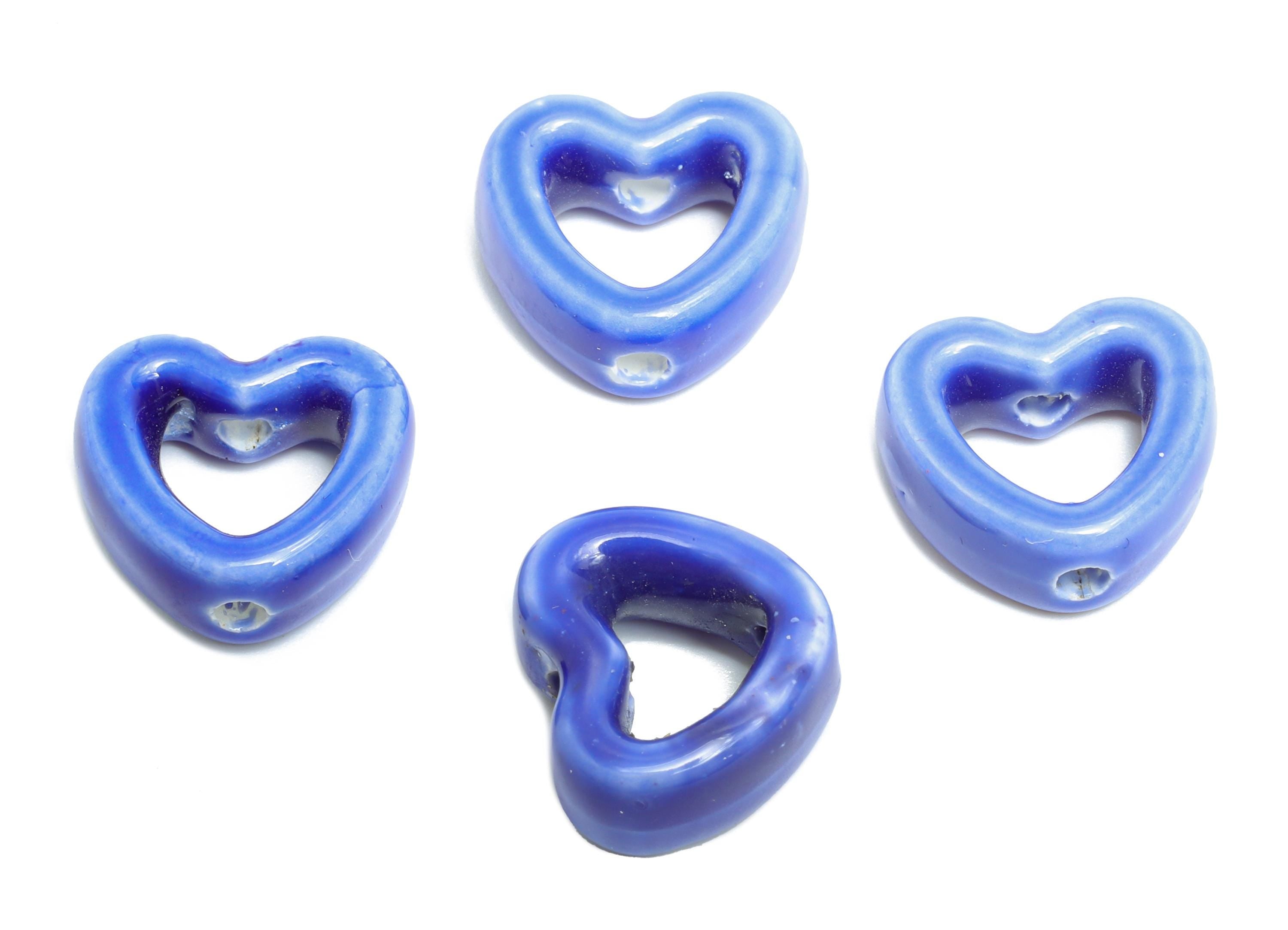 Glazed Ceramic Heart Beads - Colorful Artisan Heart Bead - Handmade Connectors Beads - DIY Jewelry Making- for Bracelets - 13x15x6mm-NS2847F - DOMEDBAZAAR