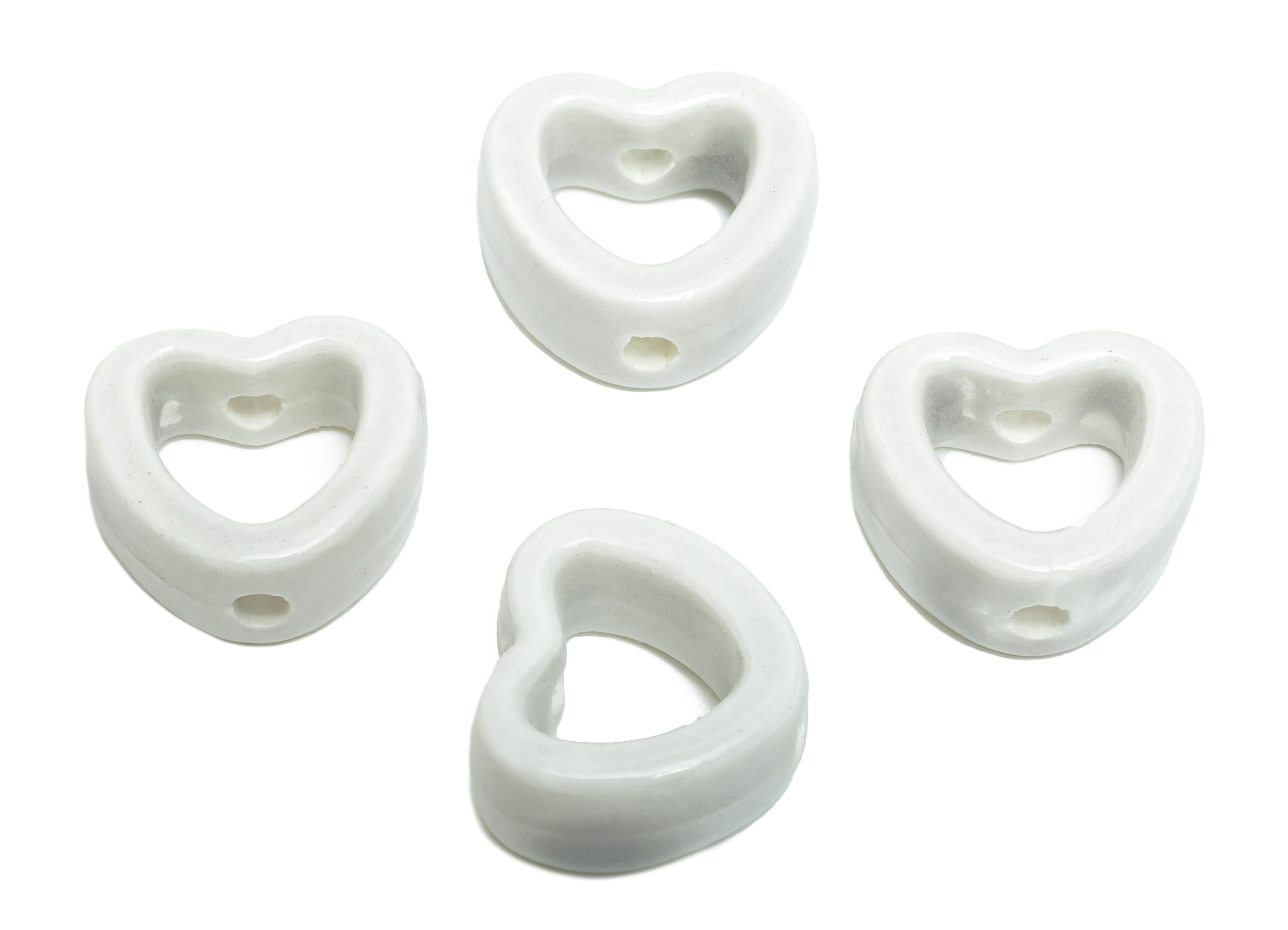 Glazed Ceramic Heart Beads - Artisan Heart Bead - Handmade Connectors Beads - DIY Jewelry Making- for Bracelets - 13x15x6.62mm - NS2847D - DOMEDBAZAAR