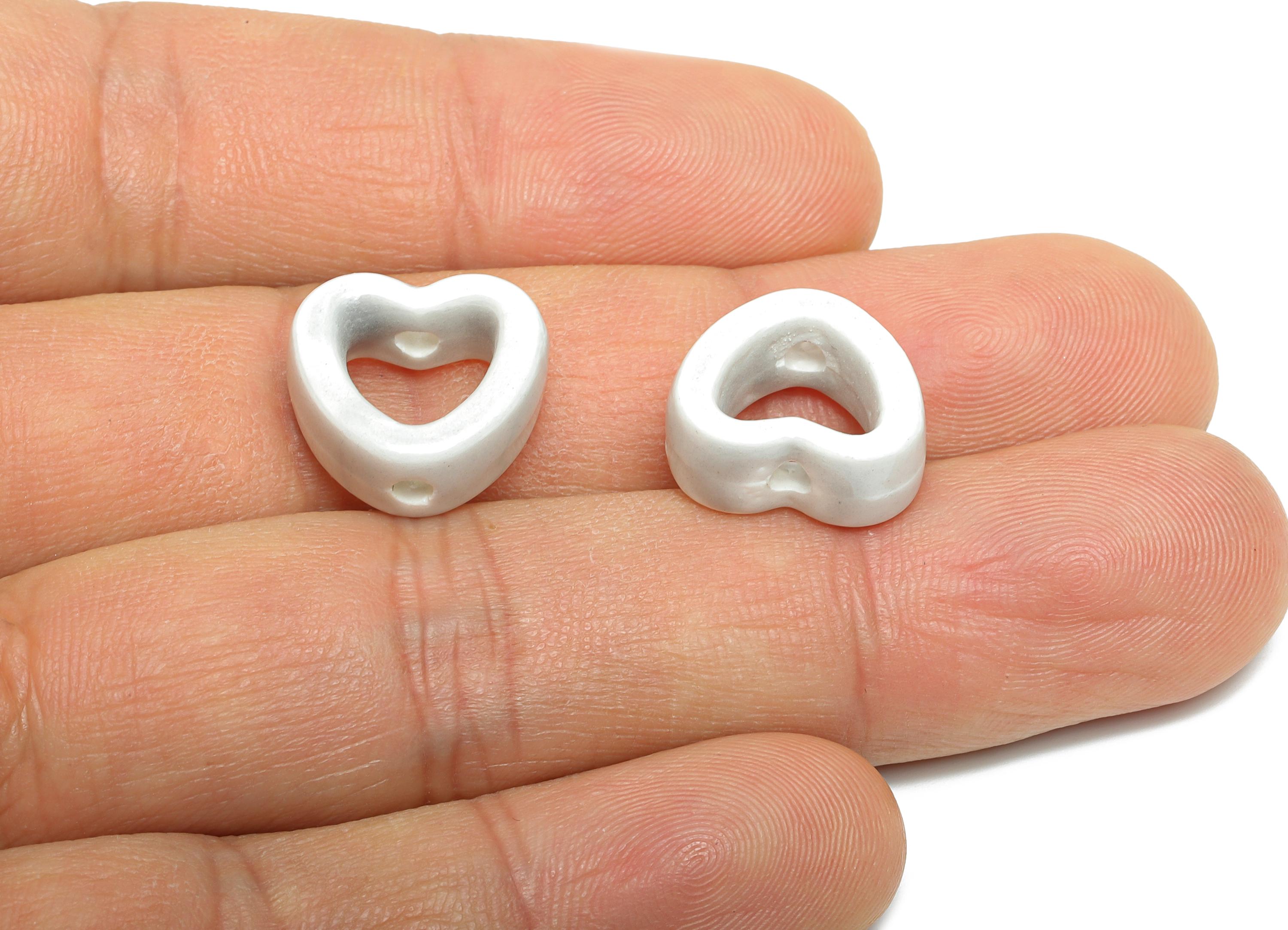 Glazed Ceramic Heart Beads - Artisan Heart Bead - Handmade Connectors Beads - DIY Jewelry Making- for Bracelets - 13x15x6.62mm - NS2847D - DOMEDBAZAAR