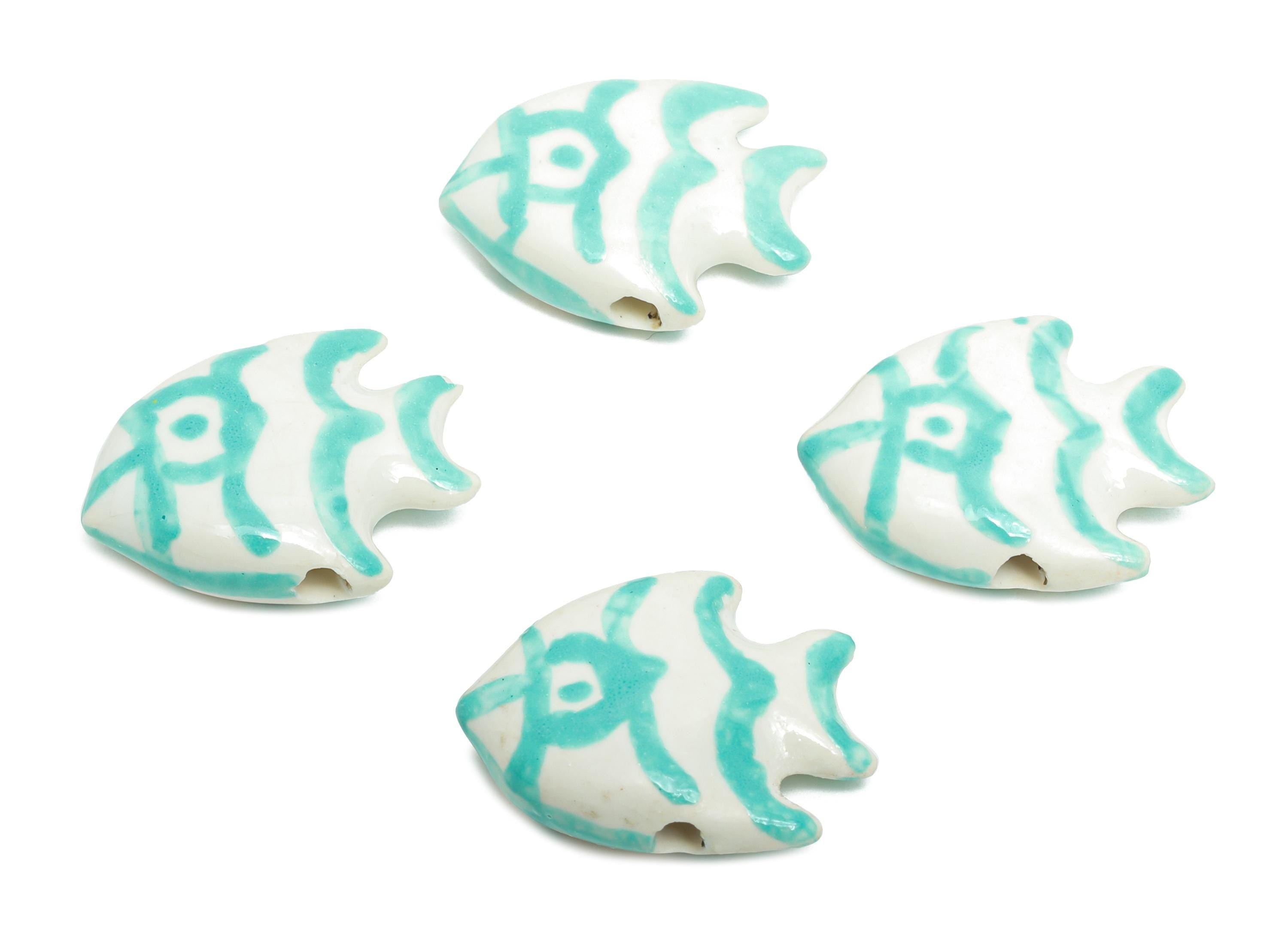 Glazed Ceramic Fish Beads - Colorful Tropical Fish Marine Beads - Handmade Beads Connector - Jewelry Component - 21x17.36x6.63mm - NS2853A - DOMEDBAZAAR