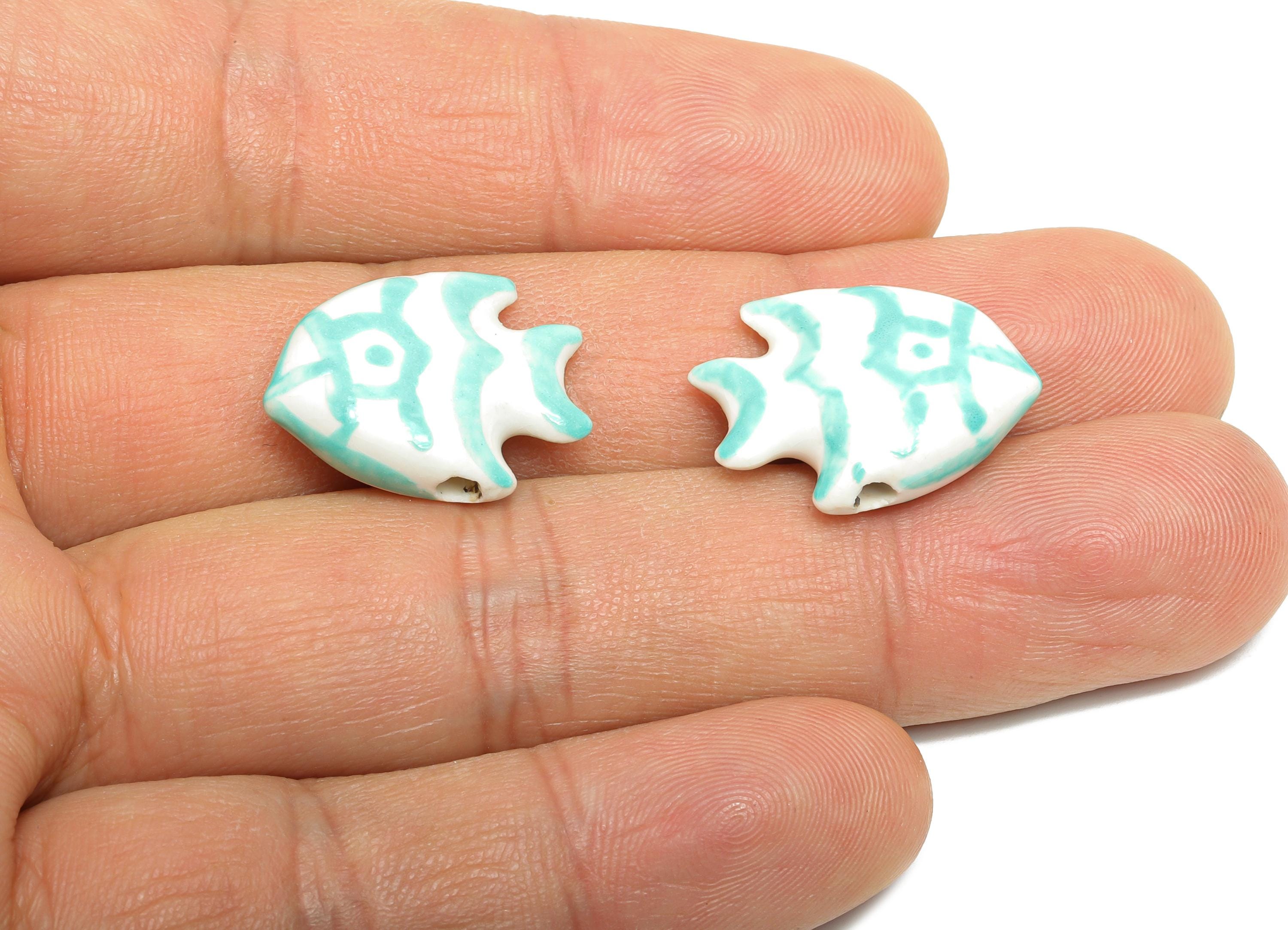 Glazed Ceramic Fish Beads - Colorful Tropical Fish Marine Beads - Handmade Beads Connector - Jewelry Component - 21x17.36x6.63mm - NS2853A - DOMEDBAZAAR