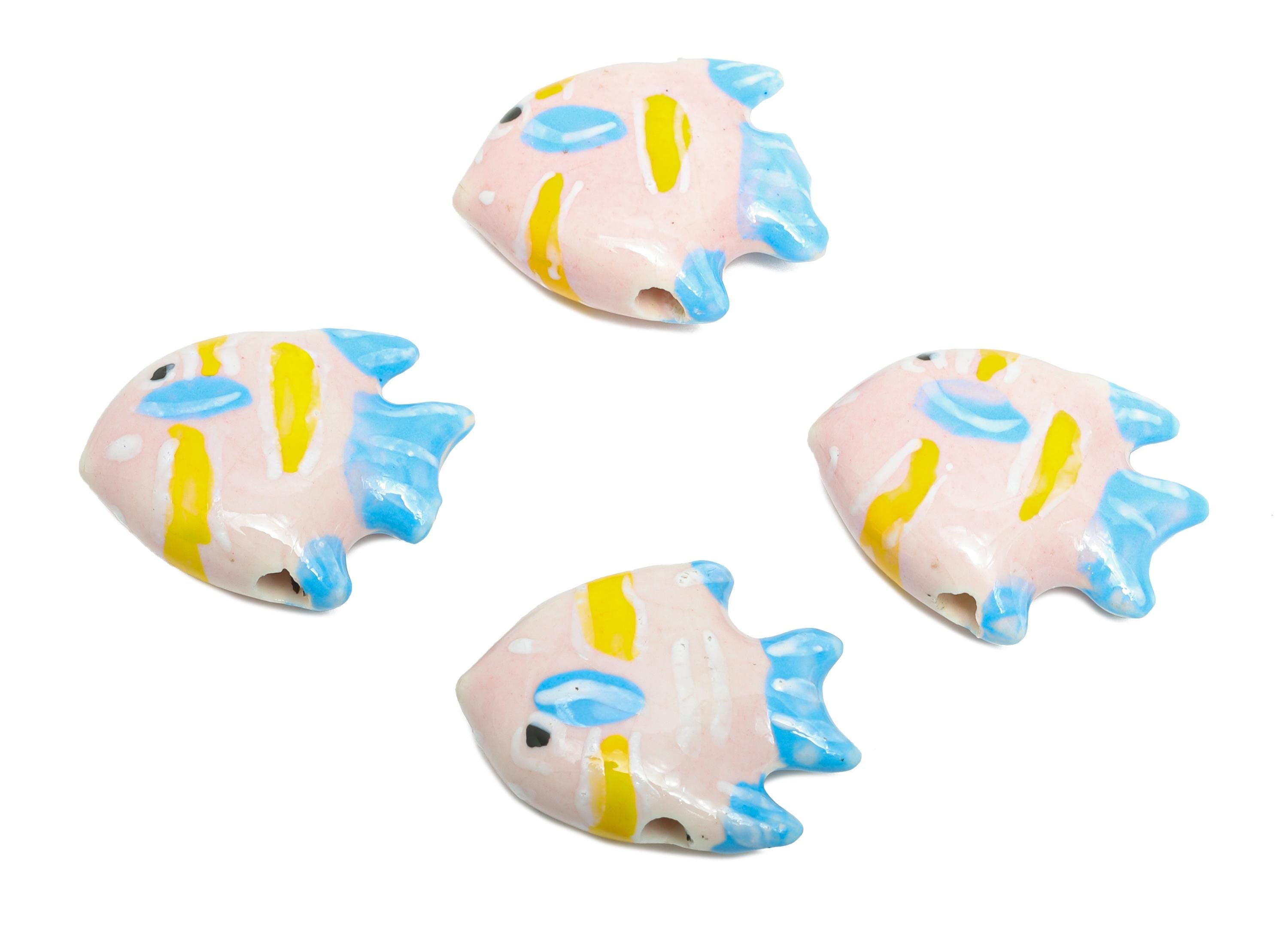 Glazed Ceramic Fish Beads - Colorful Tropical Fish Marine Beads - Handmade Bead Connector - Jewelry Component - 20.85x17.26x7.33mm - NS2853B - DOMEDBAZAAR