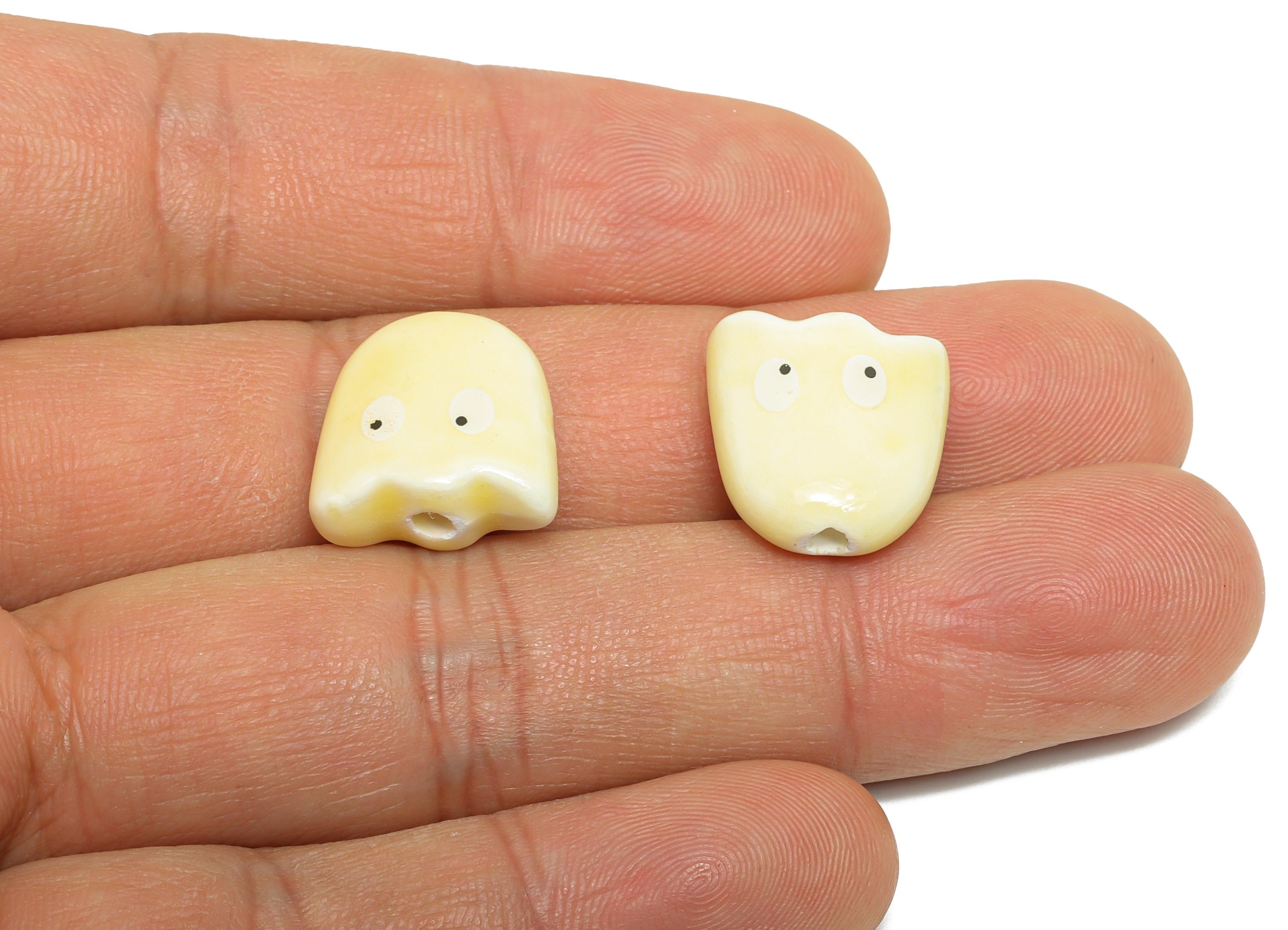 Cute Ghost Ceramic Beads - Colorful Handmade Ghost Bead - Fun Halloween Accessories - Quirky Bead Charms for DIY Jewelry - 15x15x6mm-NS2860B - DOMEDBAZAAR