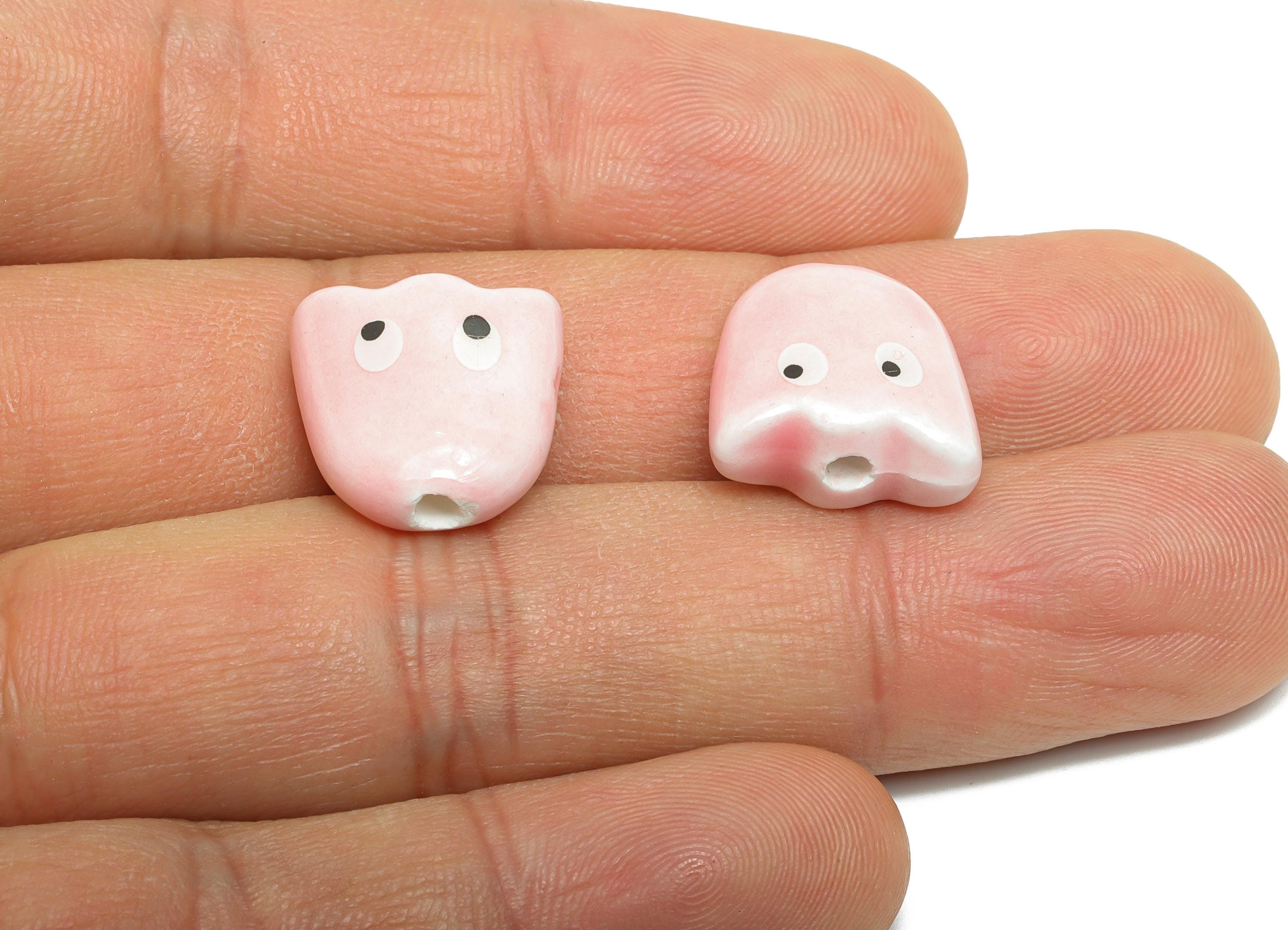 Cute Ghost Ceramic Beads - Colorful Handmade Ghost Bead - Fun Halloween Accessories - Quirky Bead Charms for DIY Jewelry - 15x15x7mm-NS2860E - DOMEDBAZAAR