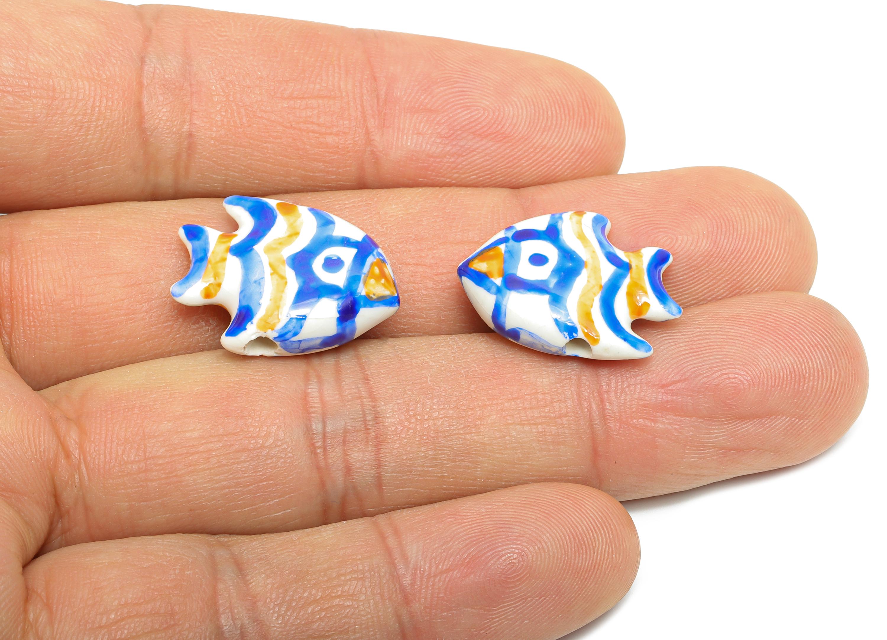 Glazed Ceramic Fish Beads - Colorful Tropical Fish Marine Beads - Handmade Beads Connector - Jewelry Component - 22x17.34x6.8mm - NS2853D - DOMEDBAZAAR