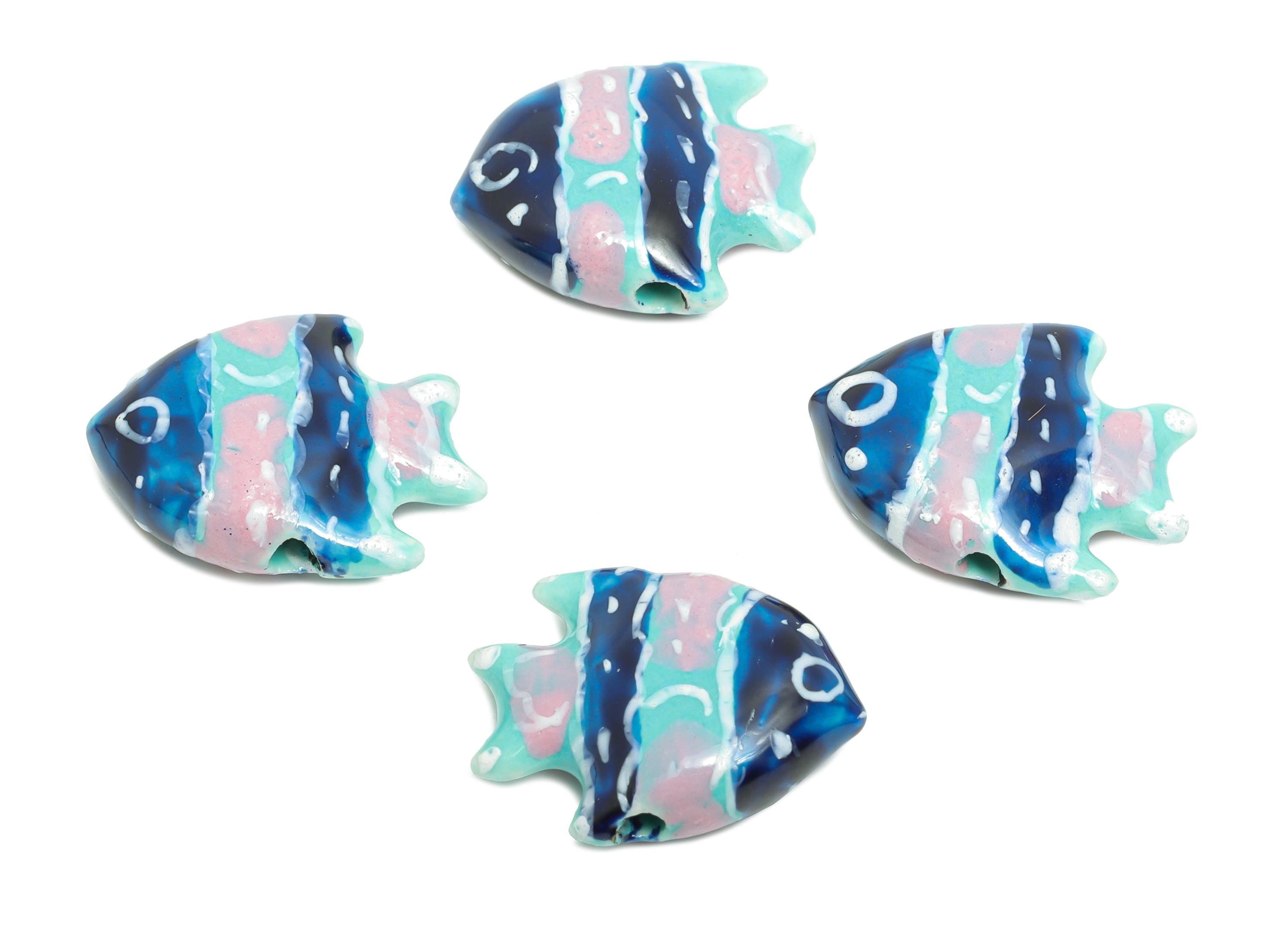 Glazed Ceramic Fish Beads - Colorful Tropical Fish Marine Beads - Handmade Bead Connector - Jewelry Component - 21.28x16.81x6.54mm - NS2853F - DOMEDBAZAAR