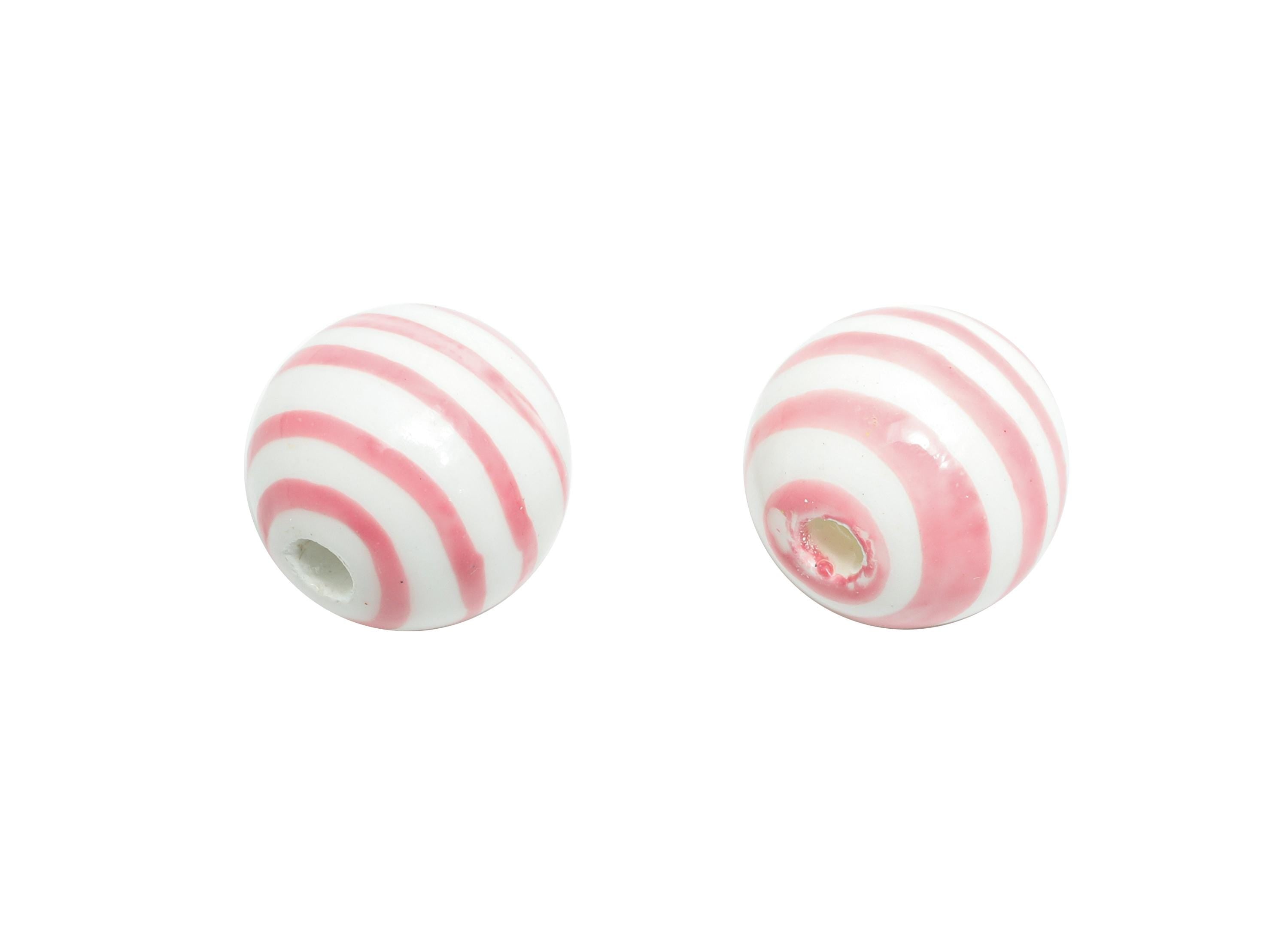 Pink Striped Ceramic Beads - Colorful Handmade Bead - Fun Beads for Creative Jewelry Projects - Bright Summer Bead - 11x12x12mm - NS2858A - DOMEDBAZAAR