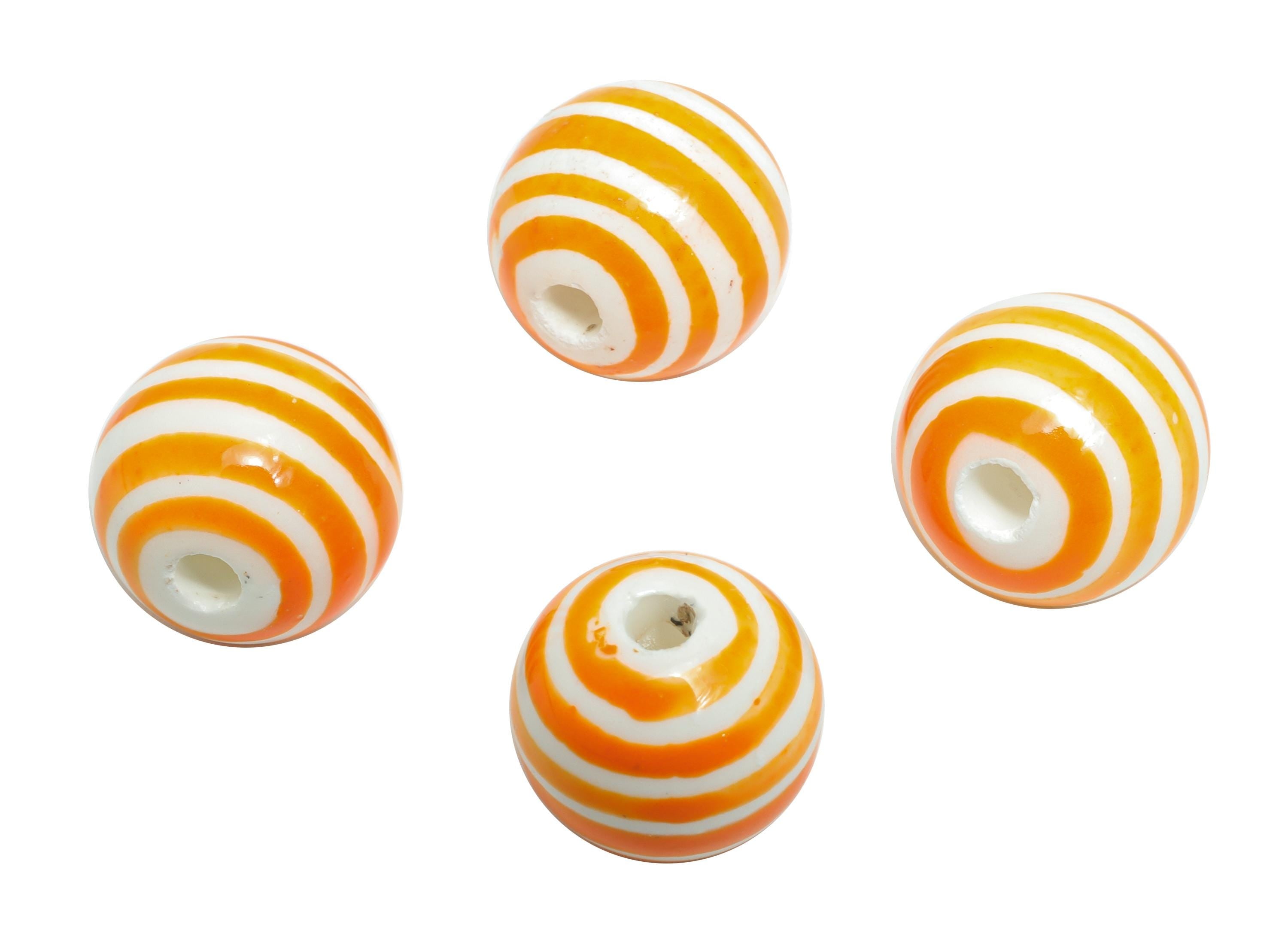 Orange Striped Ceramic Beads - Colorful Handmade Bead - Fun Beads for Creative Jewelry Projects - Bright Summer Bead - 11x12x12mm - NS2858D - DOMEDBAZAAR