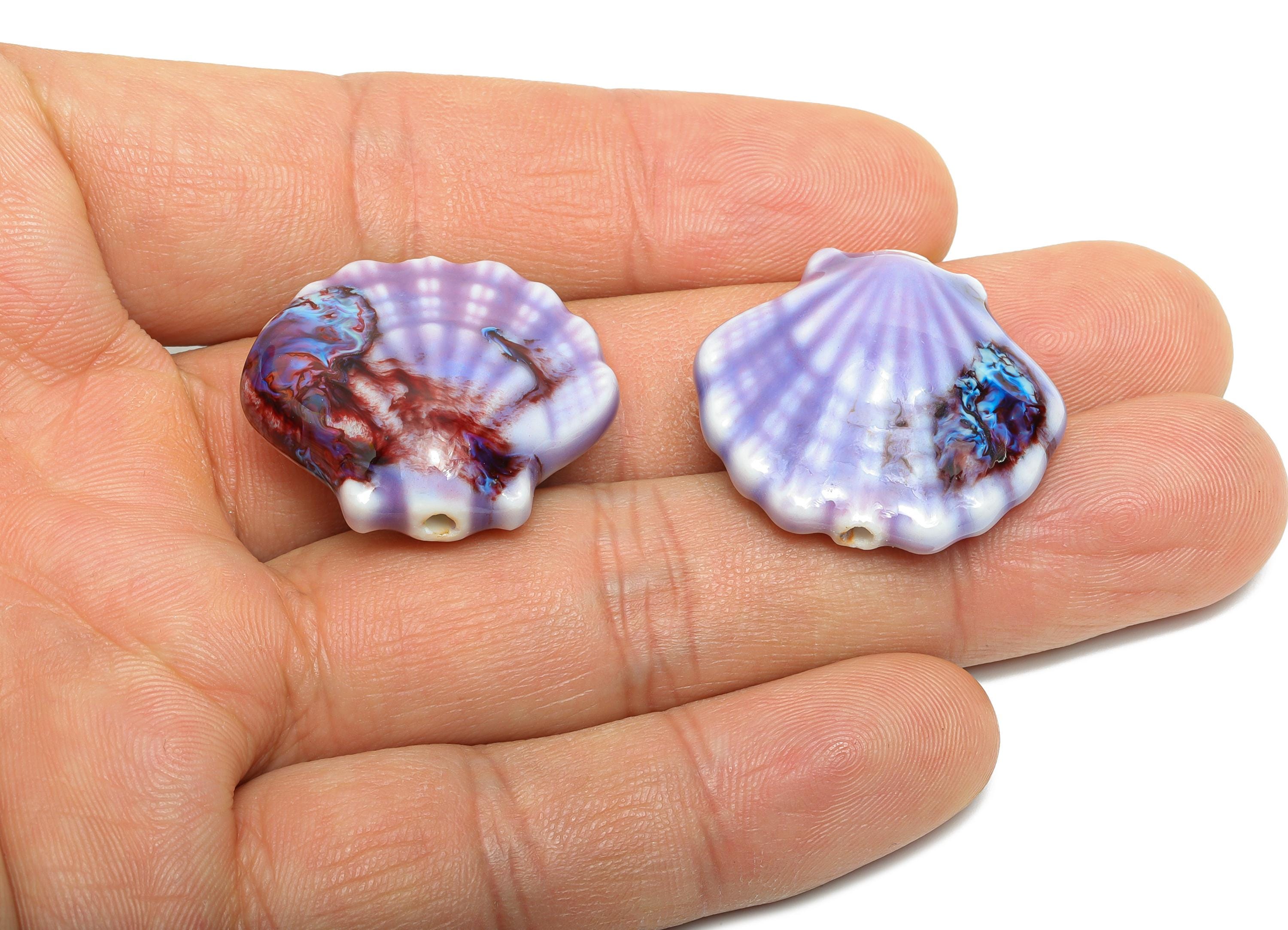 Ceramic Seashell Bead - Textured Handmade Bead - Bohemian Beach-Themed Jewelry - Handmade Bead for Jewelry Making - 25x27x11.1mm - NS2859E - DOMEDBAZAAR