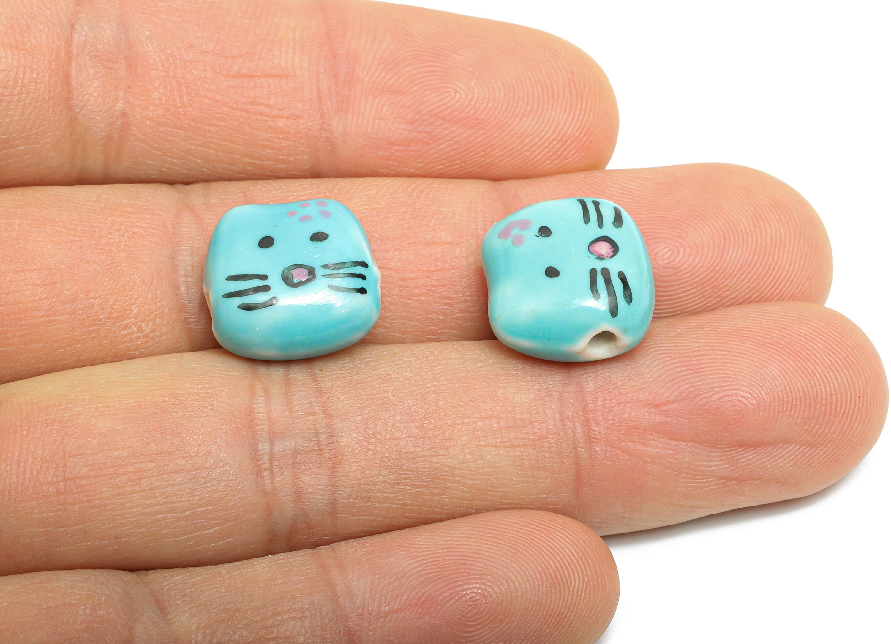 Ceramic Cat Bead - Textured Handmade Bead - Adorable Kitty Charm Jewelry - Handmade Bead for Jewelry Making - 13.85x13.96x8.08mm - NS2833 - DOMEDBAZAAR