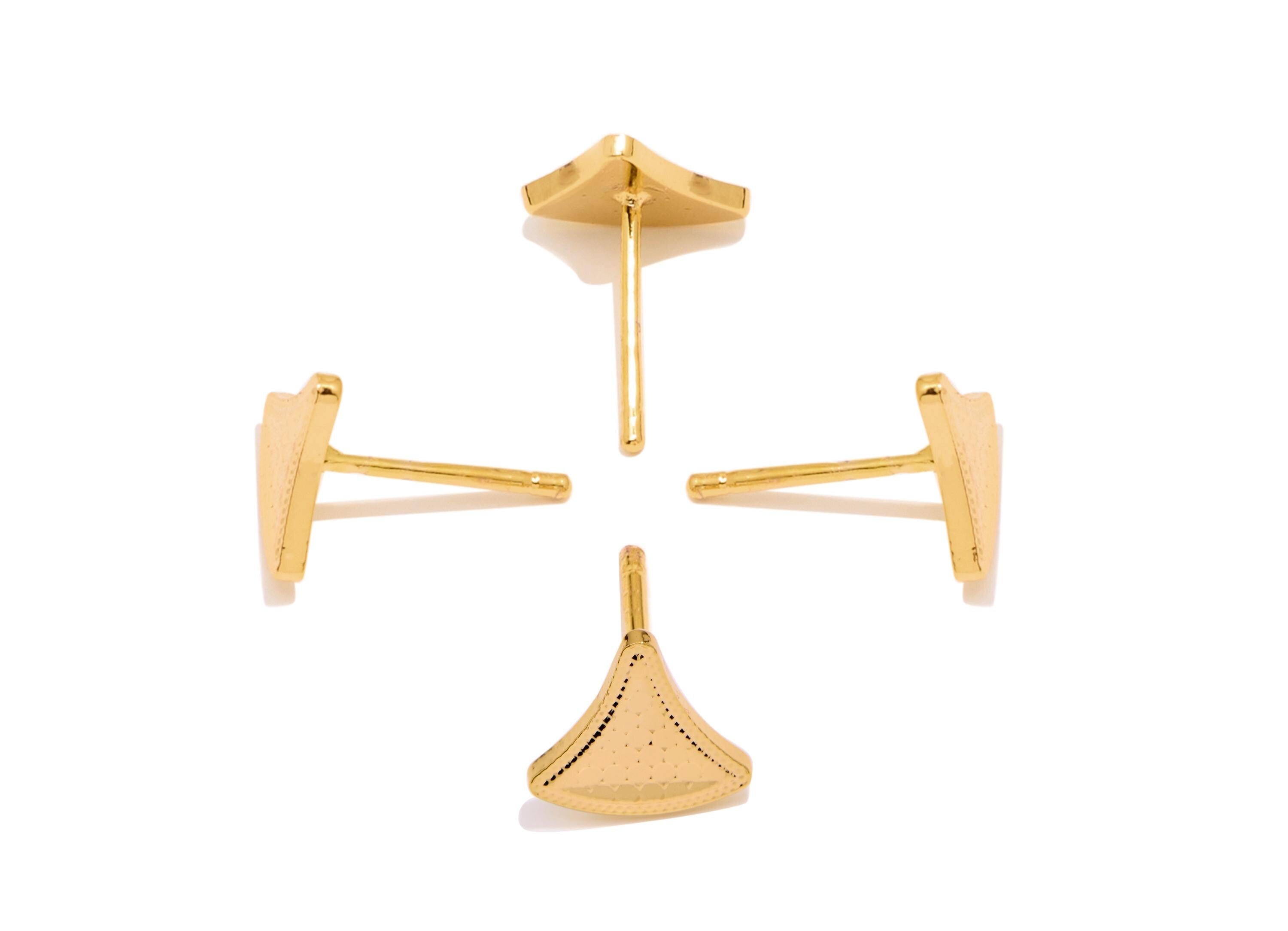 Brass Fan Earring Studs - Sparkling Gold Triangle Post for Woman - Minimalist Jewelry - 18K Real Gold Plated - 9.02x8.67x0.8mm - RGP10769 - DOMEDBAZAAR