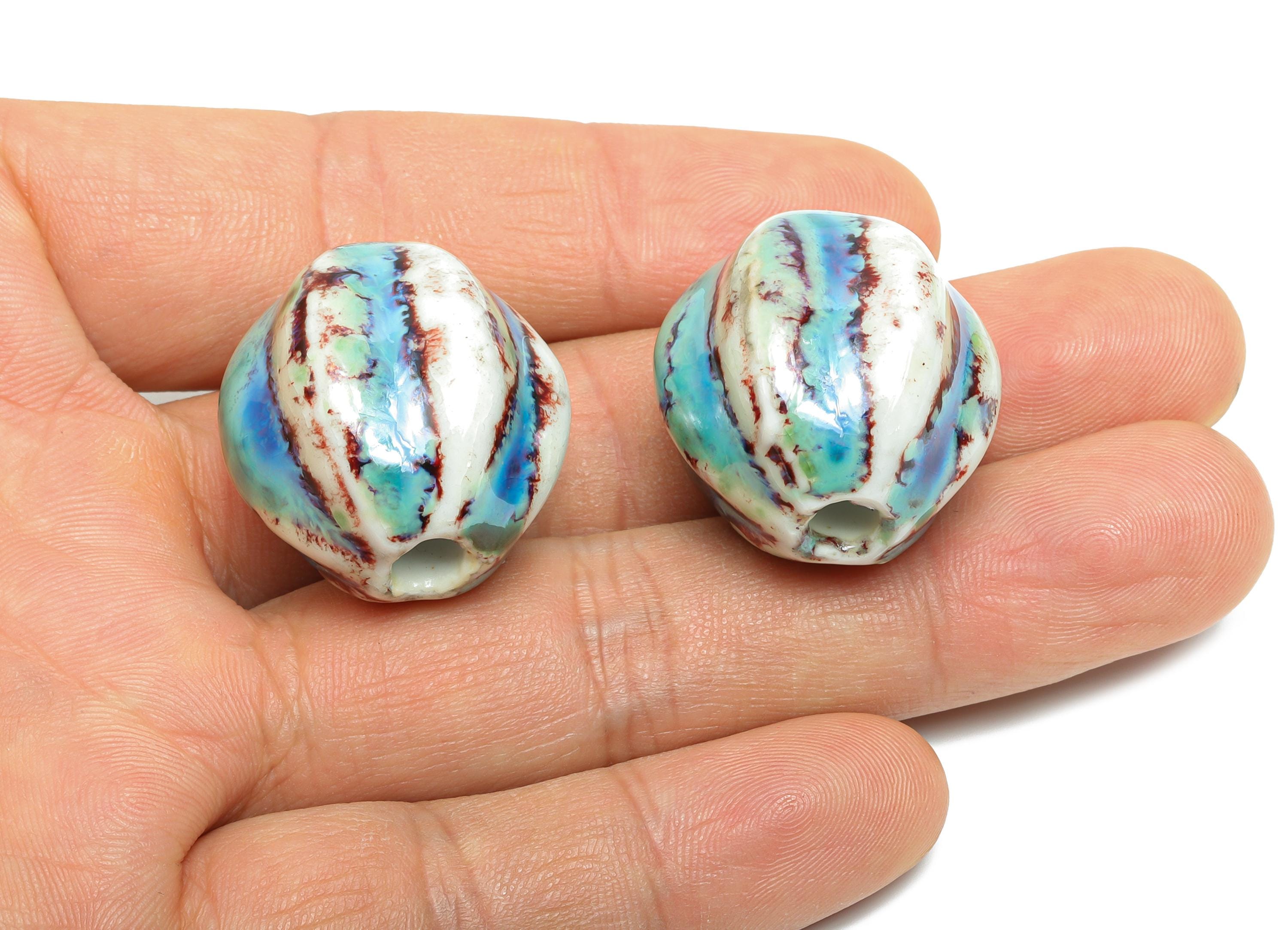 Handmade Ceramic Bead - Craft Beads for Necklace or Bracelet - Rustic Artisan - Textured Ceramic Jewelry Making Supplies - 26x24x25mm-NS2806 - DOMEDBAZAAR
